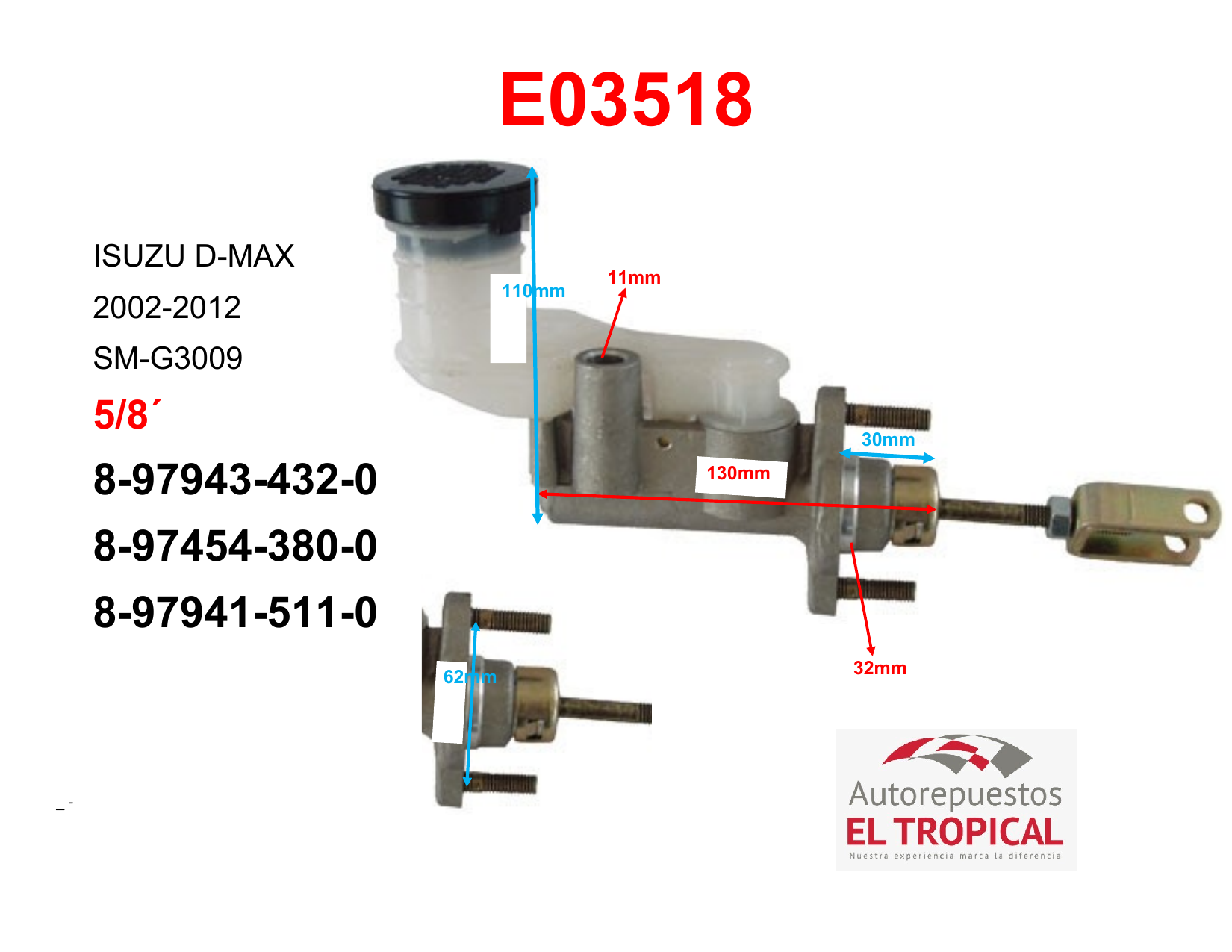 Bomba Principal De Clutch 5/8" D-MAX 2.5/3.0 04-