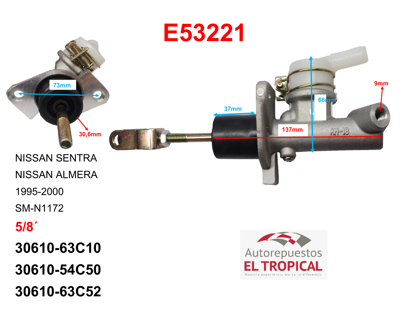Bomba De Clutch 5/8" 30610-63C10 Sentra 1995-2000