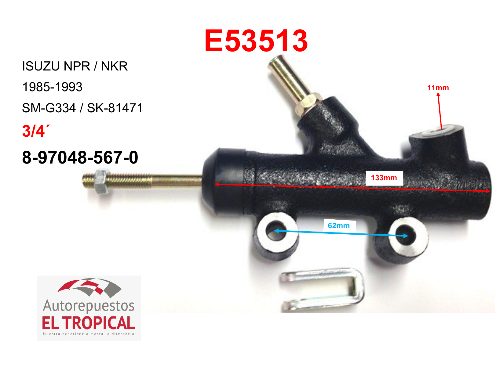 Bomba De Clutch Sanyco 3/4" 8-97048567-0 NKR, NPR 85-93
