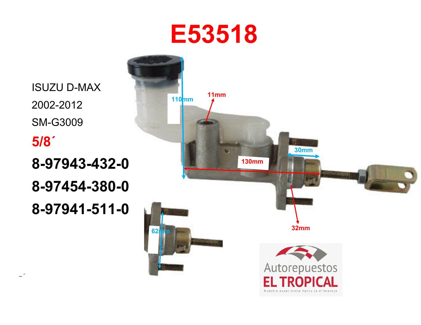 Bomba De Clutch Sanyco 5/8" D-Max 2.5/3.0 Pick Up TFR