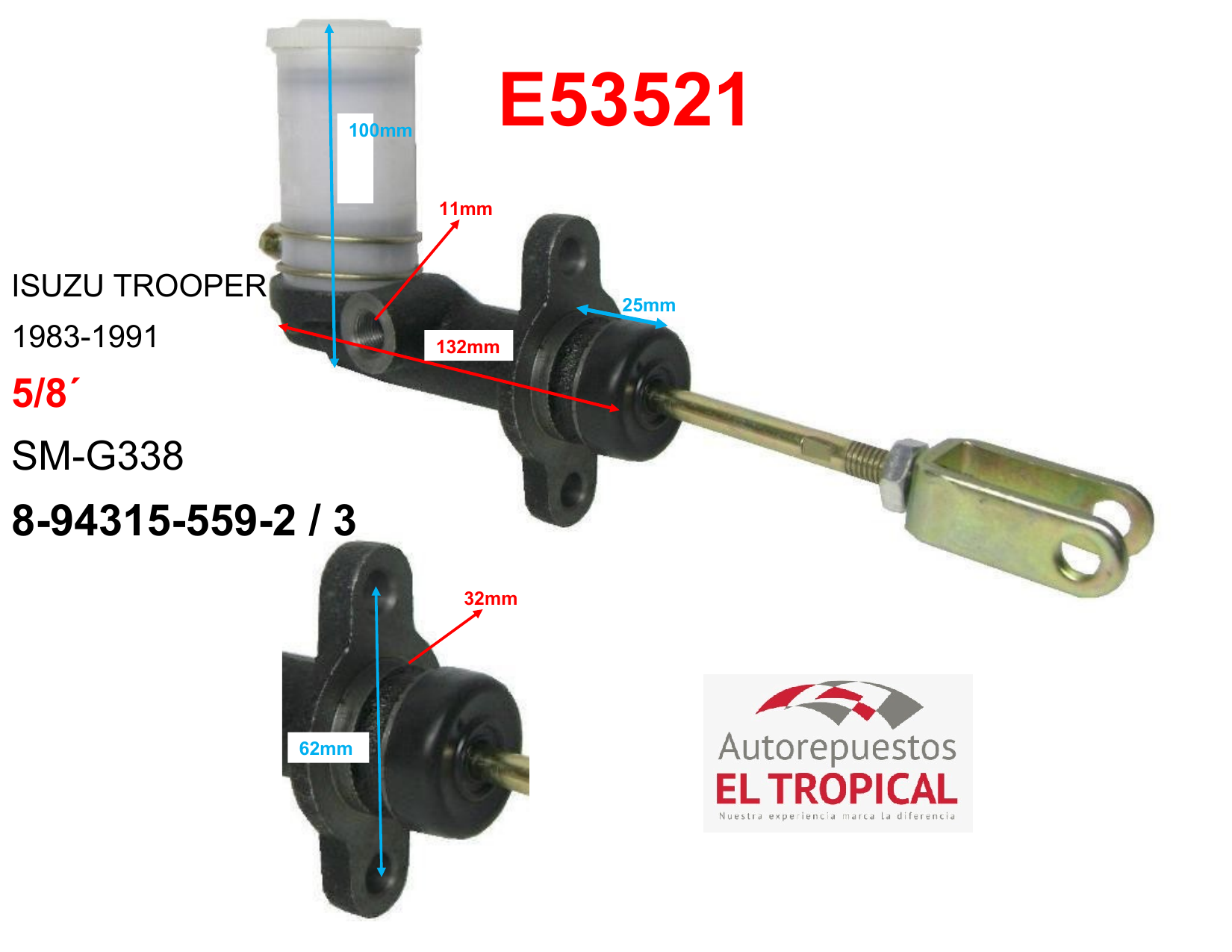 Bomba De Clutch Sanyco 5/8" 8-94315-559-3 Trooper 87-