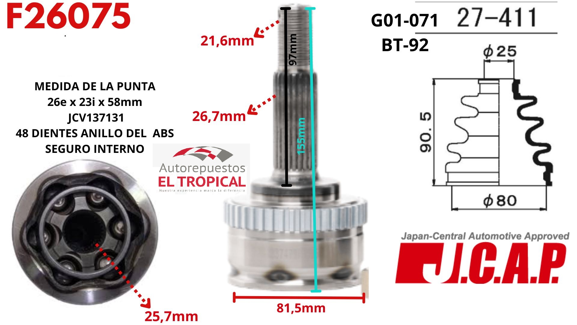 Punta de Eje N10022H0 COROLLA 01- C/ABS SEG/PTA