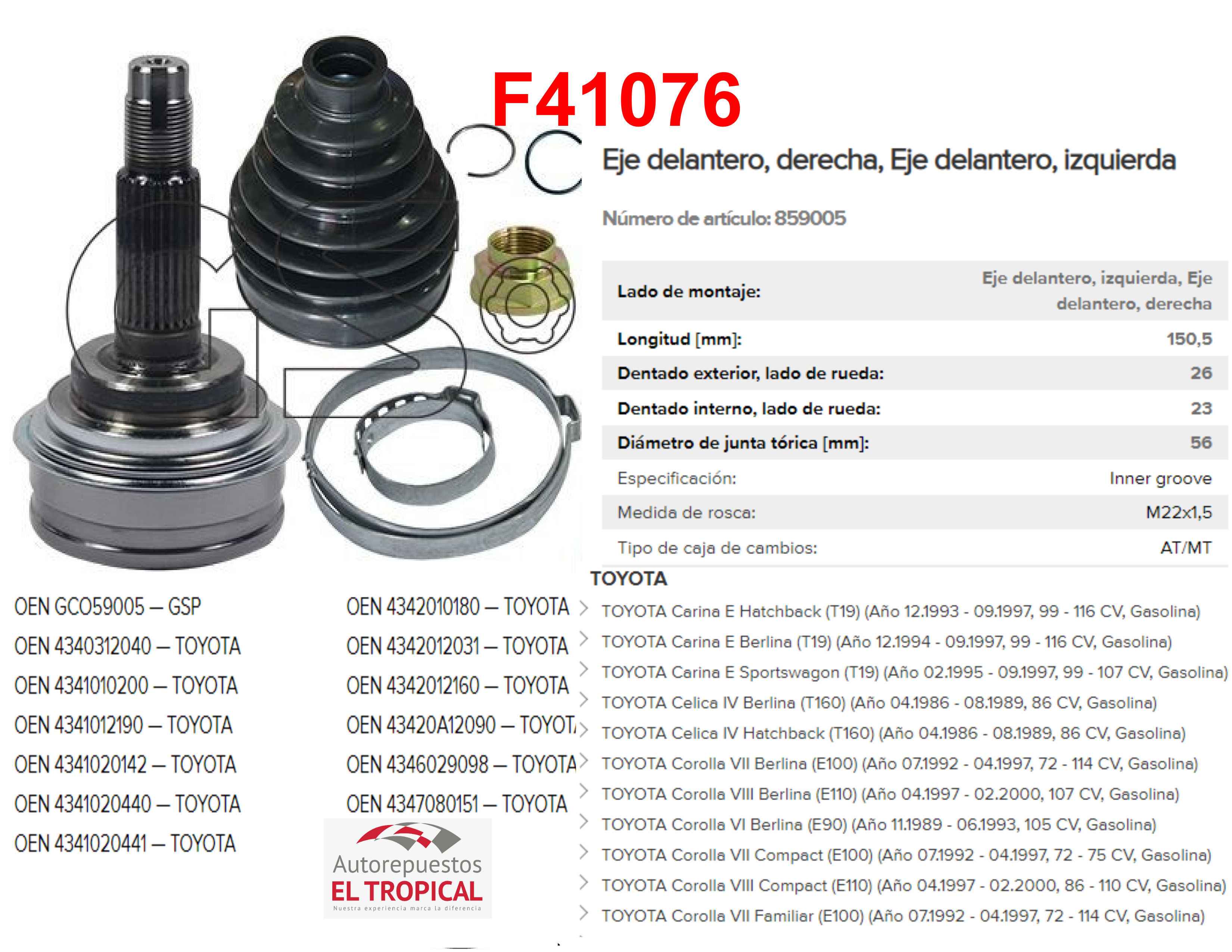 Punta Eje 301095 EJE  EE90 87-91, E101 91-95 S/ABS