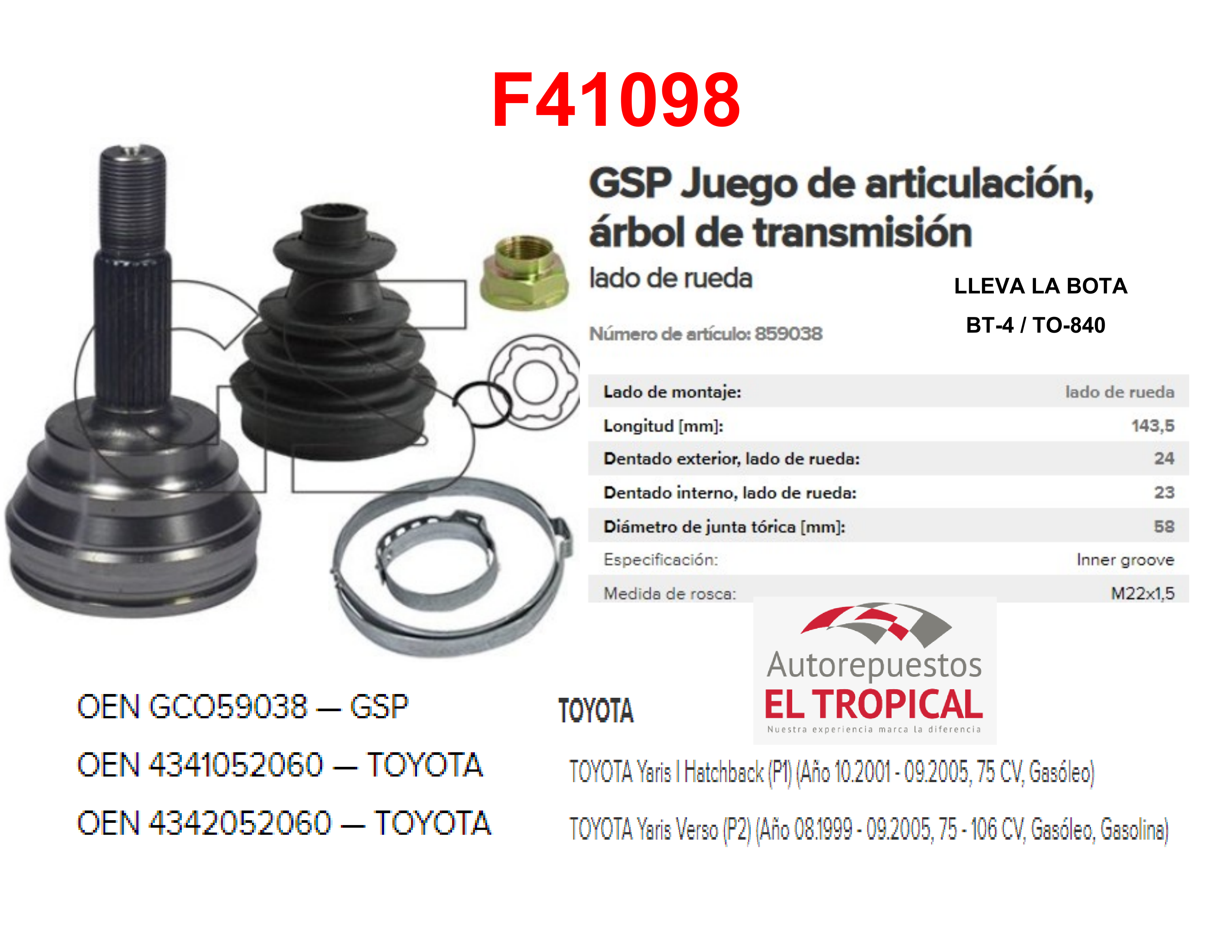 PUNTA EJE YARIS 01-05 S/ABS