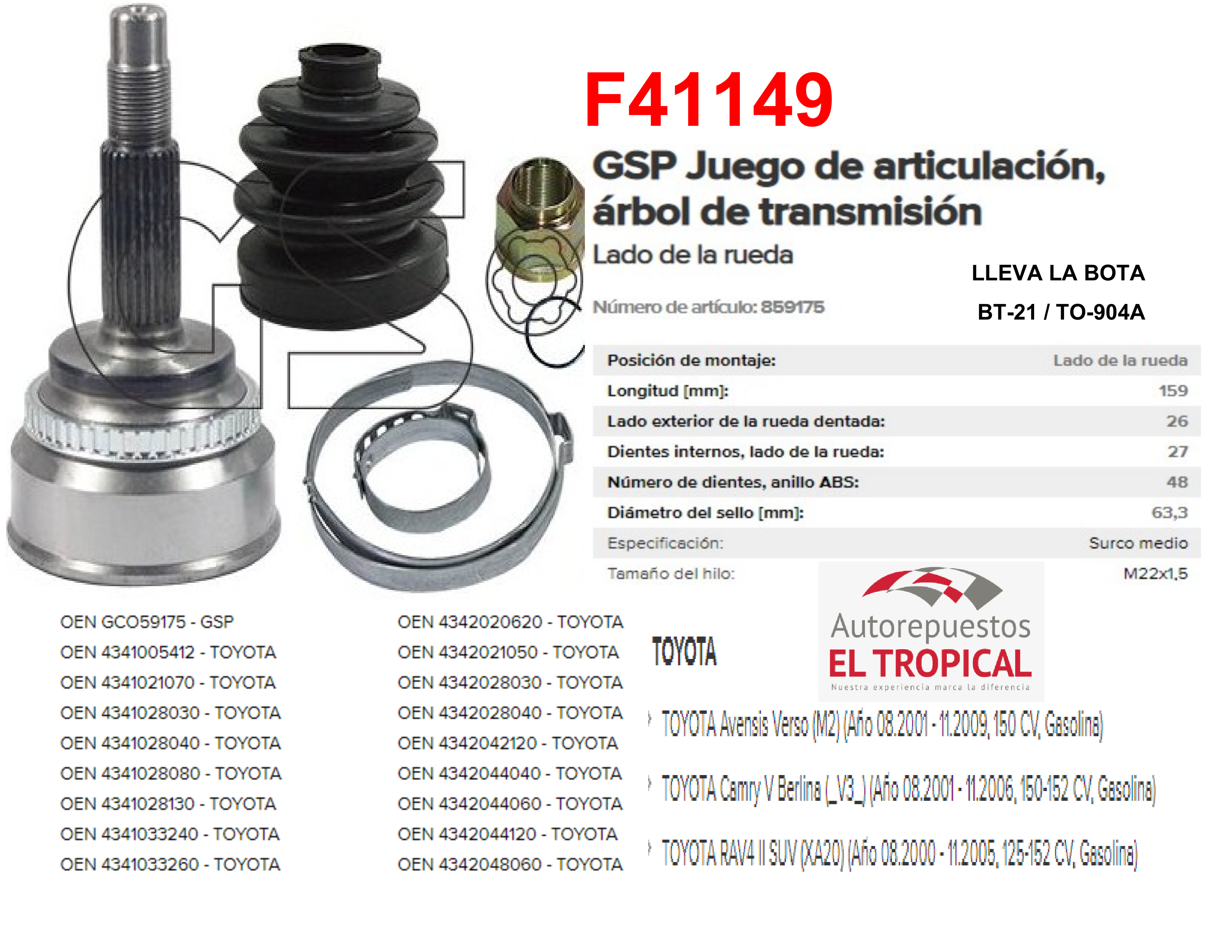 PUNTA EJE RAV4 2.0 4x4 1AZ-FSE 00- C/ABS