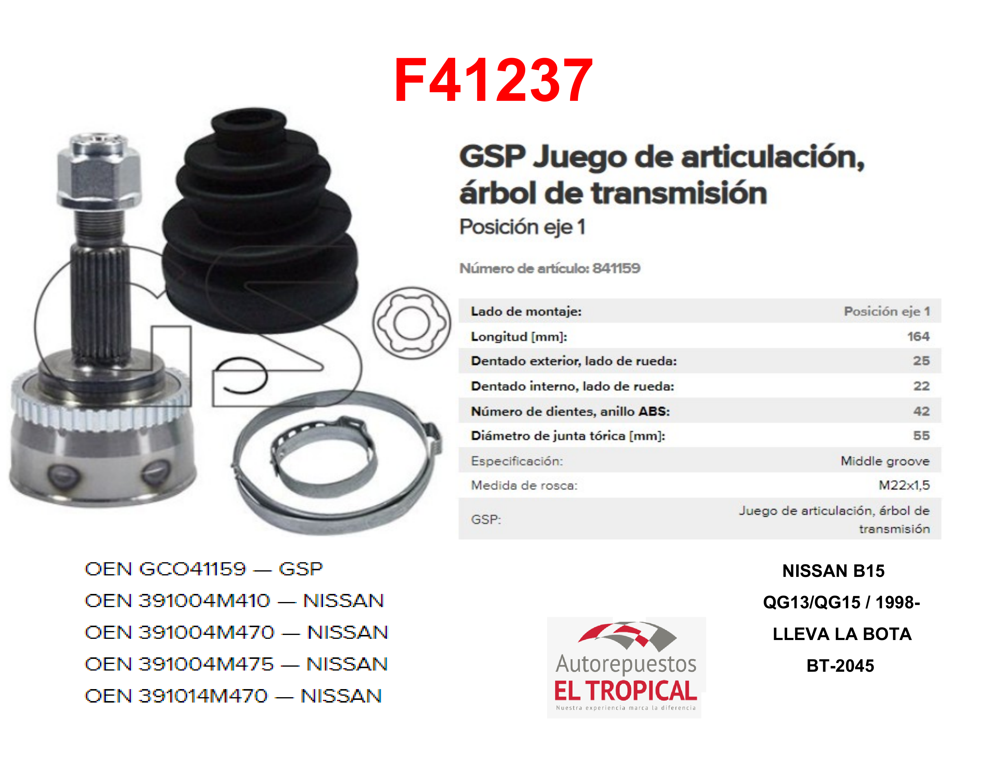 Punta Eje 301095 EJE B15 1.3/1.5 QG13DE 98- C/ABS