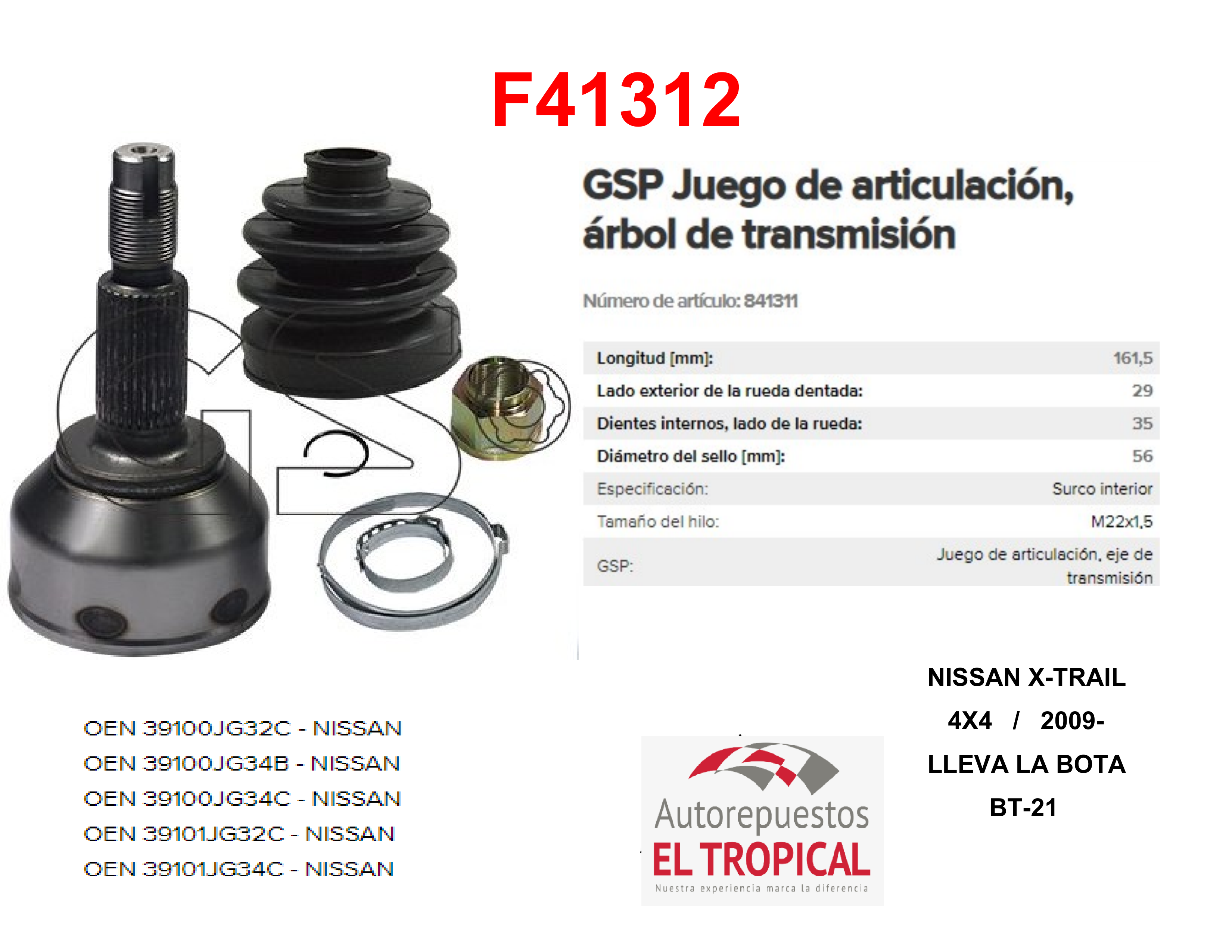 PUNTA EJE X-TRAIL 2.0/2.4 09- 4X4 CVT