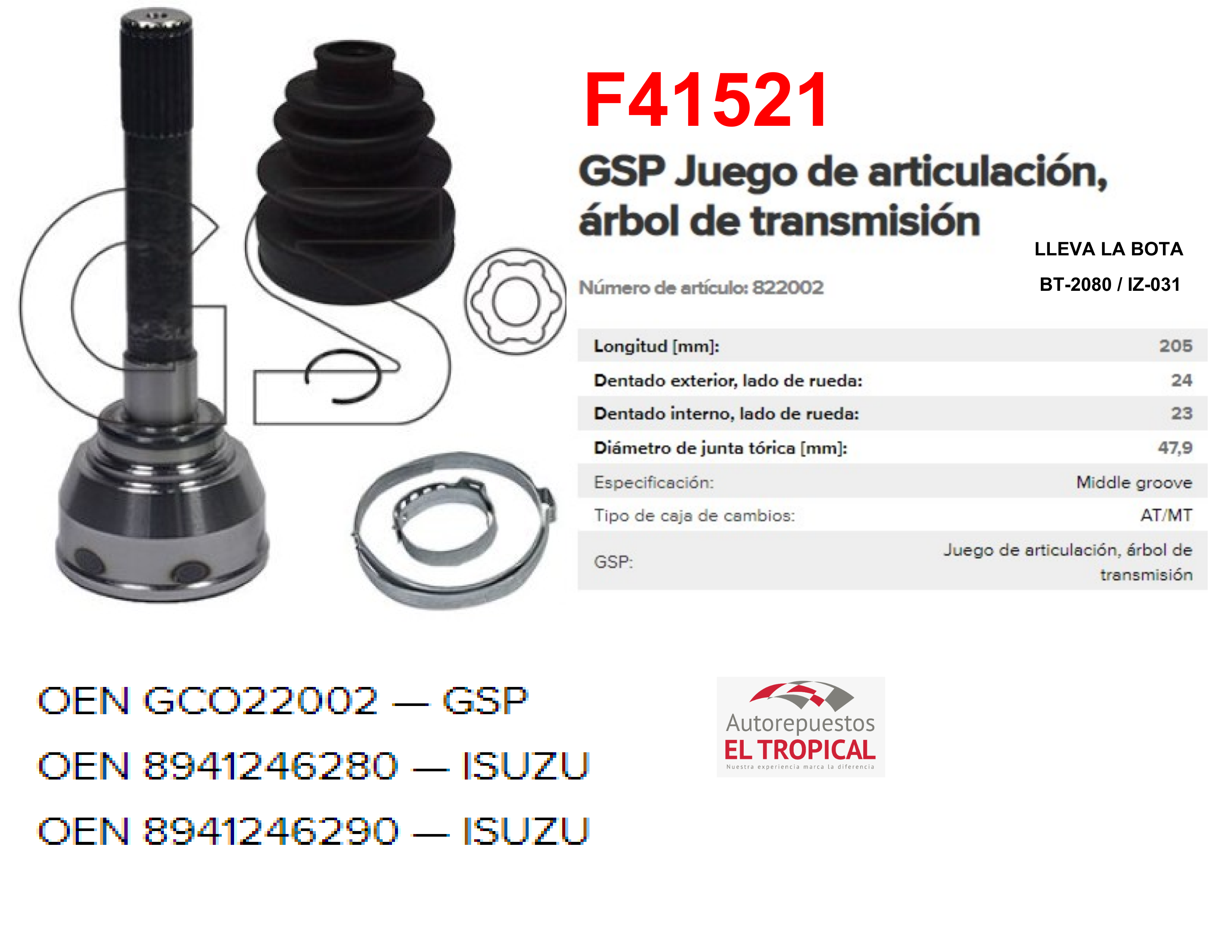 PUNTA DE EJE  TROOPER  2300CC  85-91