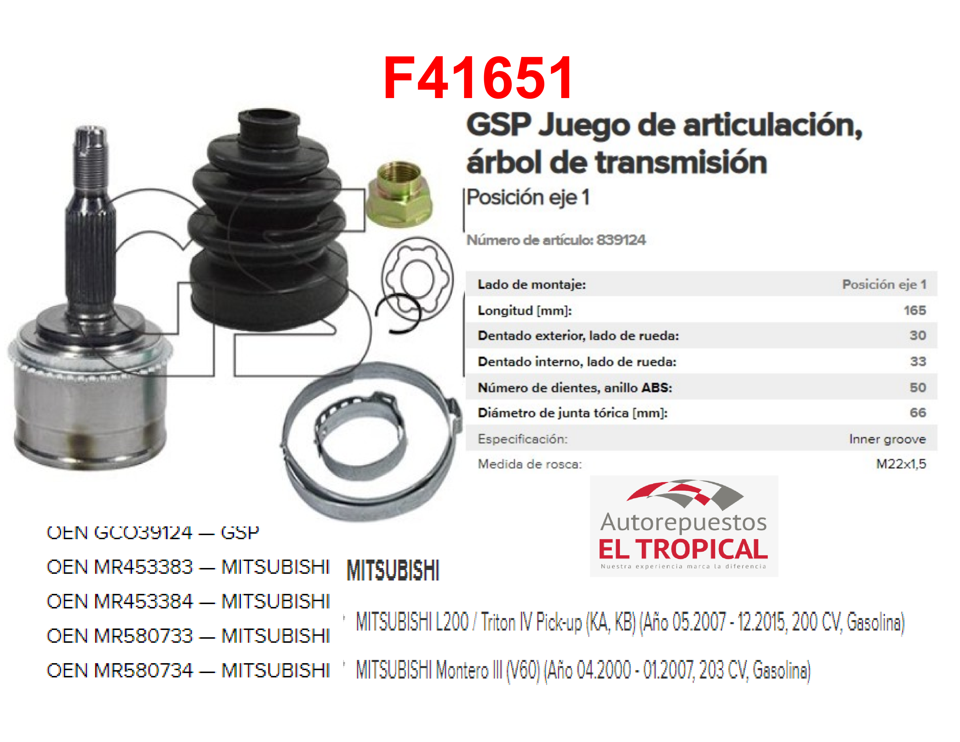PUNTA EJE PAJERO 3.0 6G72 00- 3.5 6G74