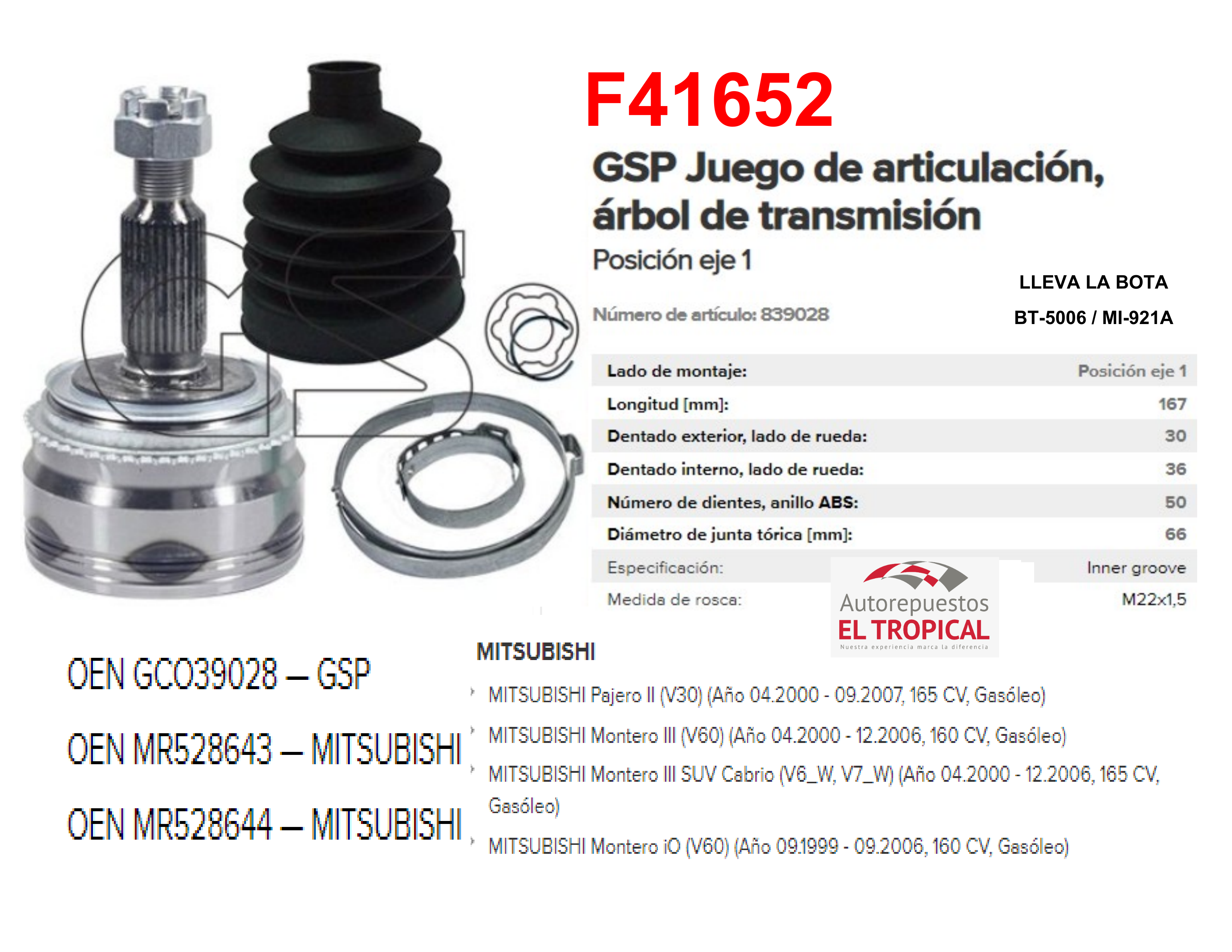 PUNTA EJE PAJERO 3.2 4M41 00-06 C/ABS