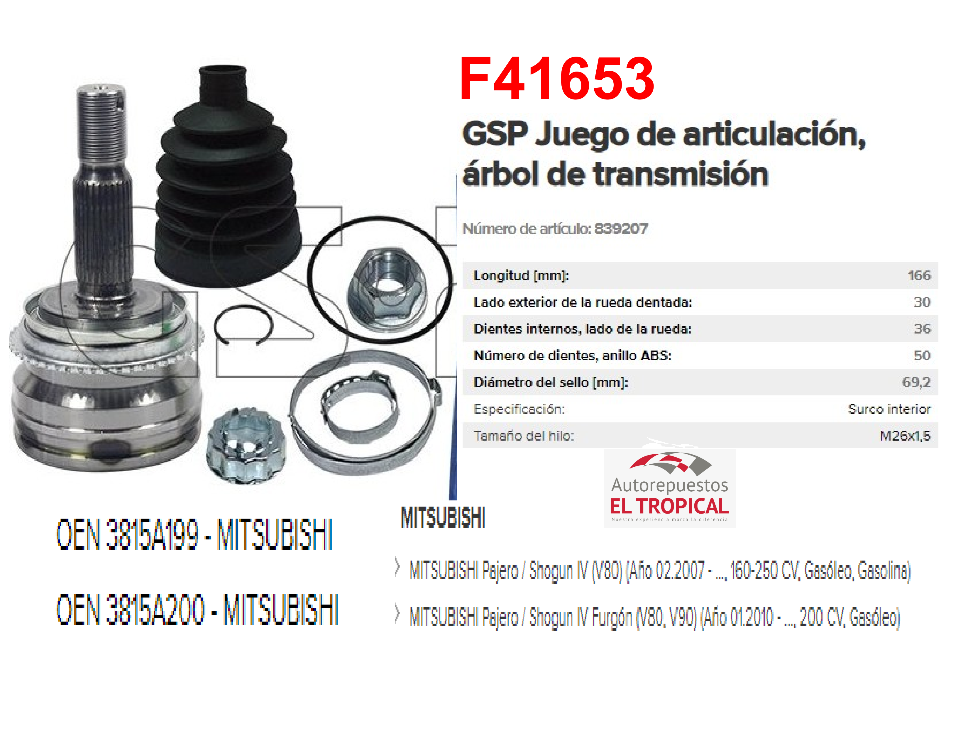 PUNTA EJE PAJERO 3.2/3.5 10- C/ABS
