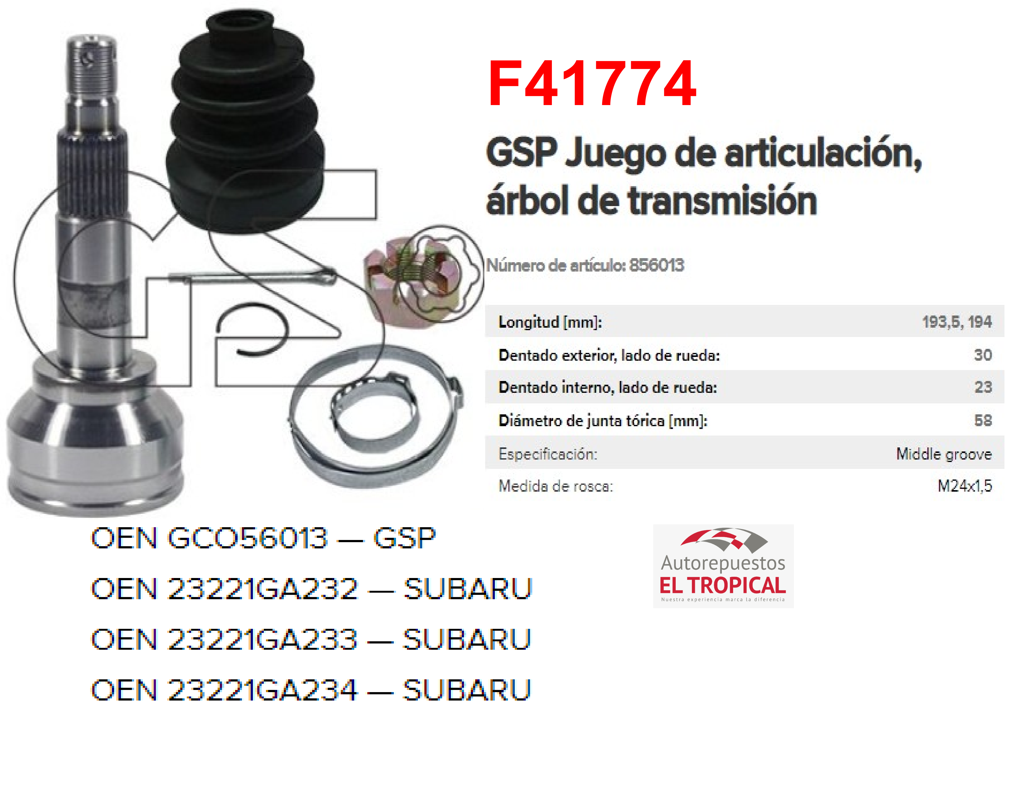 PUNTA DE EJE SUBARU 4WD 85-93 SW / SEDA