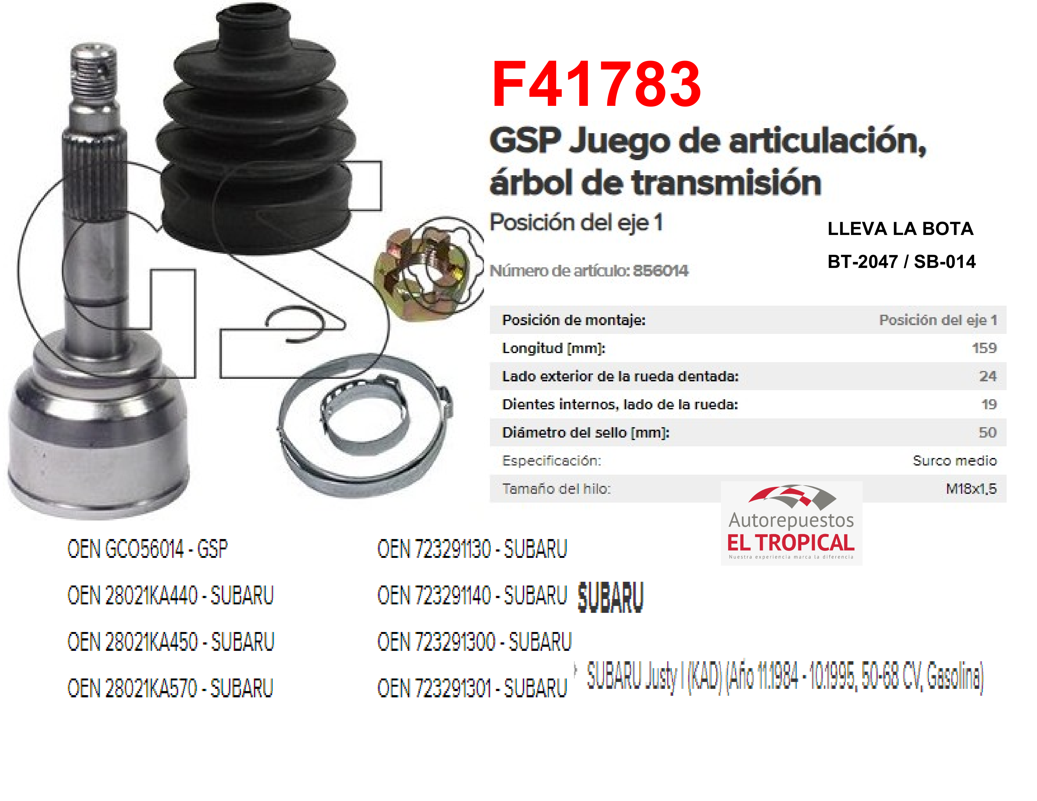 Punta Eje 301095 DE EJE JUSTY EF10 /12  84-95