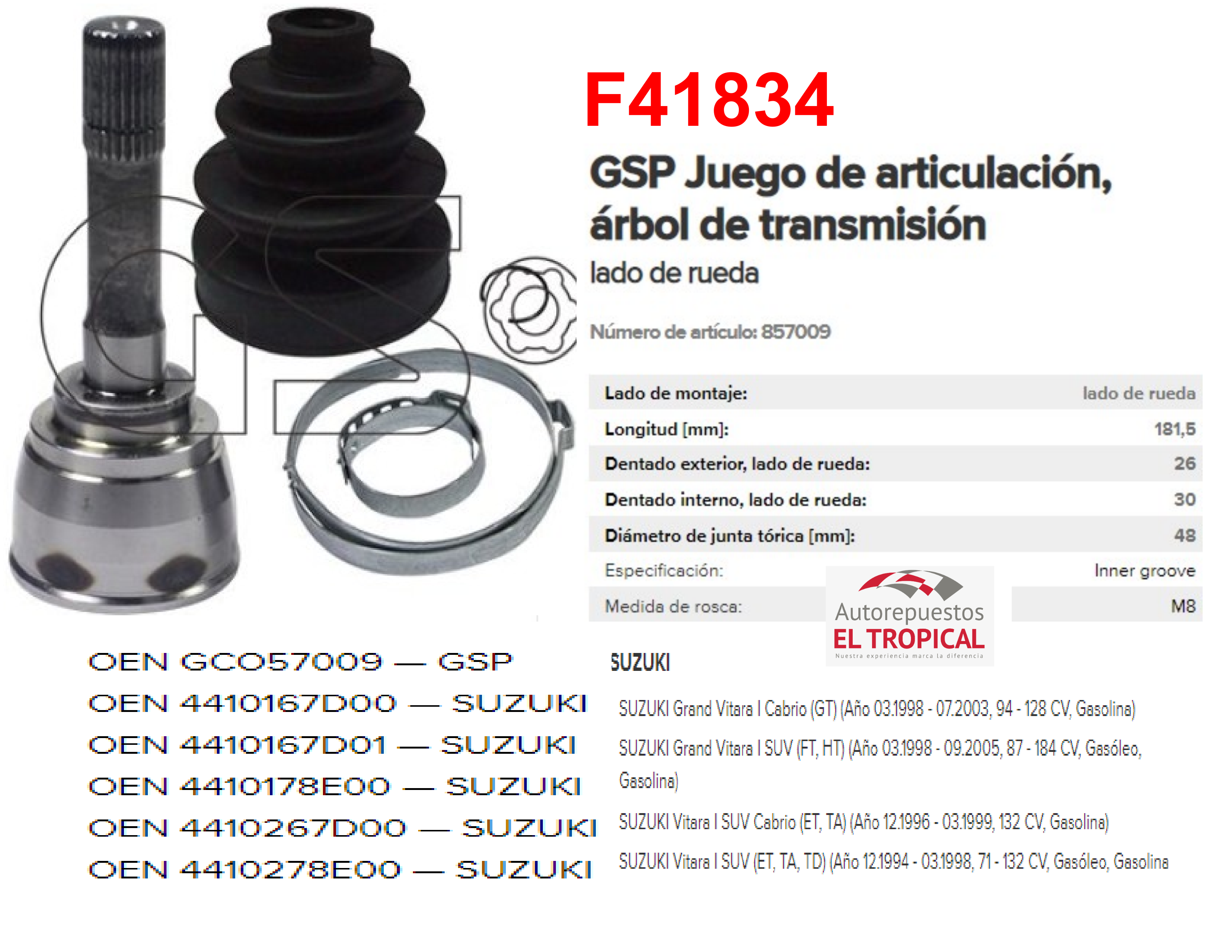 PUNTA DE EJE GRAN VITARA 2.0/2.5 MT 98-0