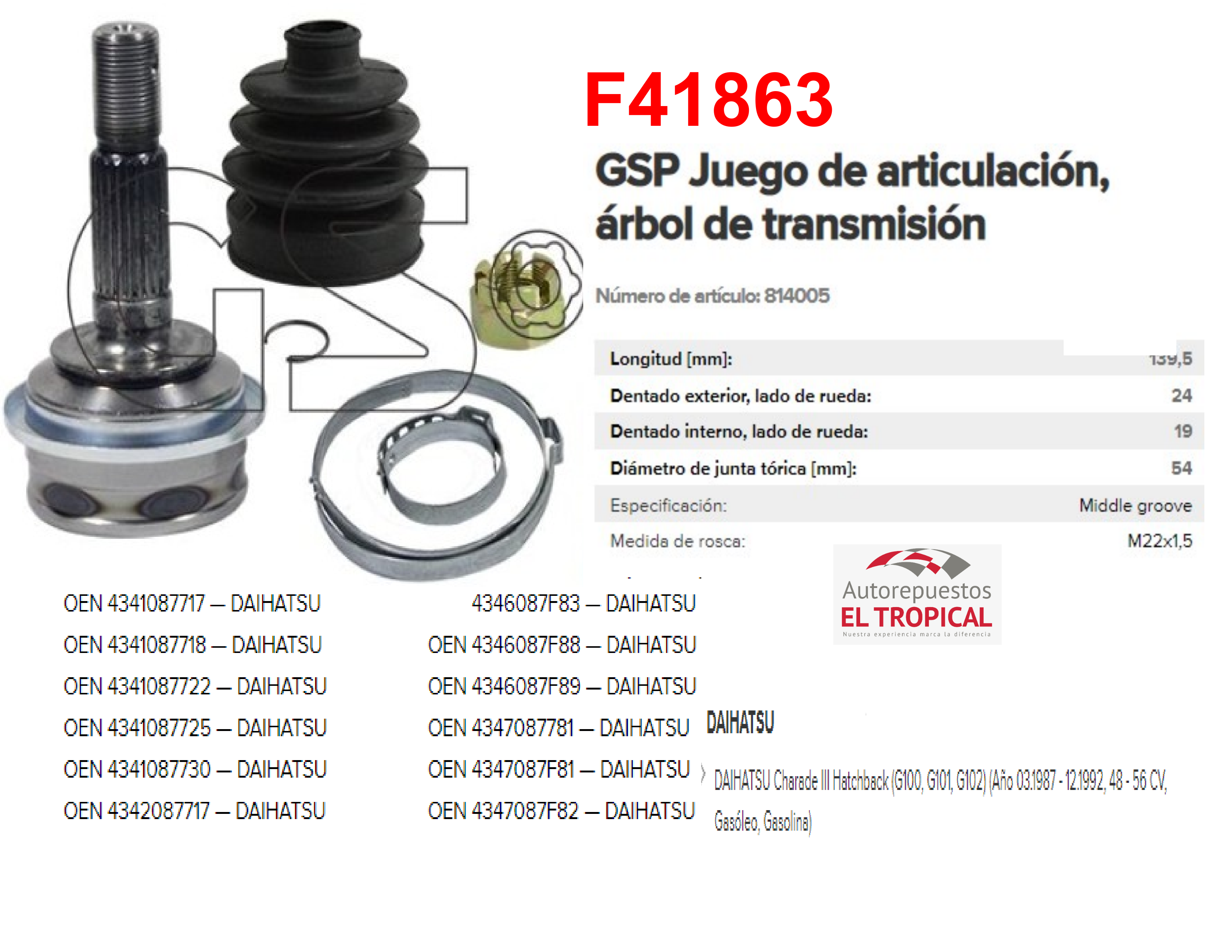 Punta Eje 301095 DE EJE CHARADE G13 RH 87-92