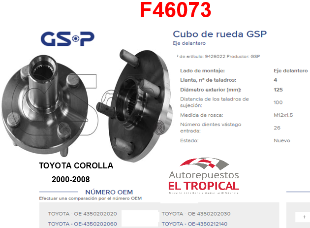 Bocina Delantero Corolla 2000-2008 43502-02020/02060