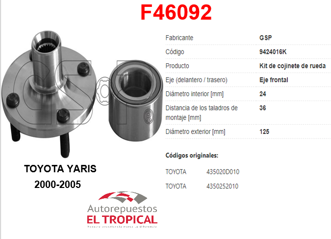 Bocina Delantero Yaris 2000-2005 43502-0D010/52010