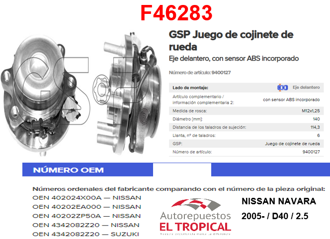Bocina Delantera Navara D40 2.5 2005 Sin Antibloqueo