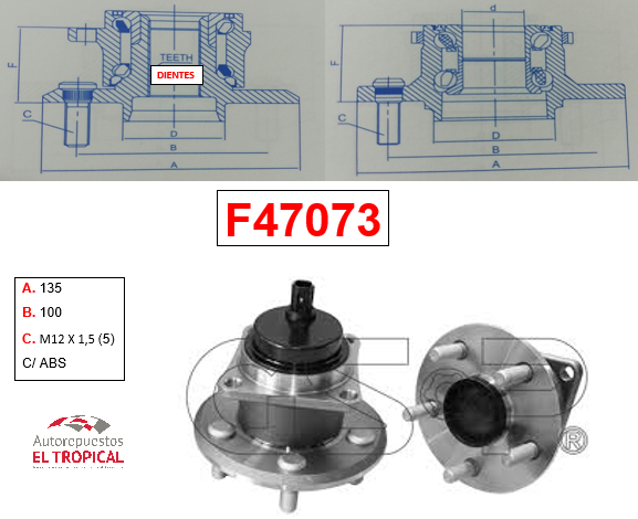 Bocina Trasera COROLLA 1.8 09-15 C/ABS  (5 TACOS