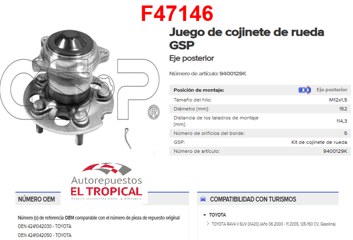 Bocina Trasera RAV4 Sin Antibloqueo 2000-2005 42410-42030/050