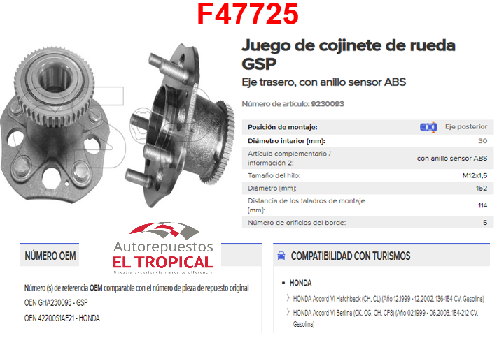 Bocina Trasera Accord 1999-2002 Con ABS