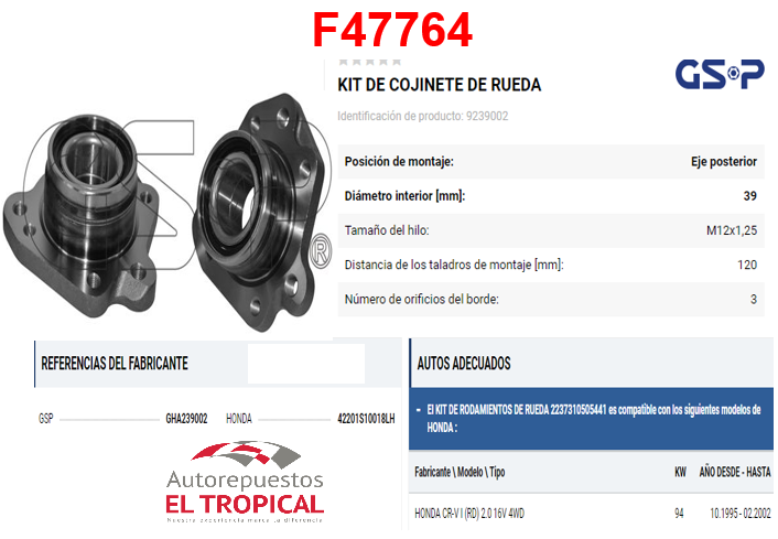 Bocina Trasera Izquierda Honda CR-V 2.0 1997-2011 Sin Antibloqueo