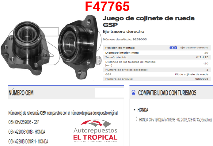Bocina Trasera Derecho CR-V 2.0 97-Sin ABS