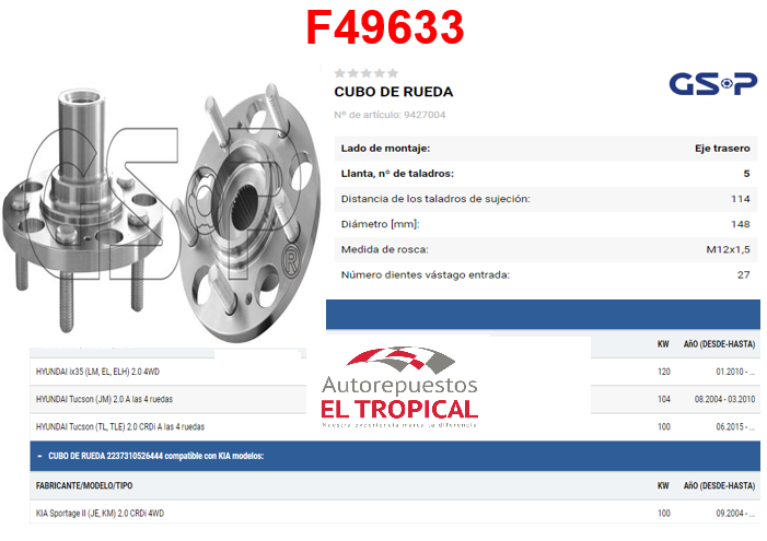 Bocina Trasera Hyundai Tucson 2006-, Kia Sportage 2006- 2 Con ABS