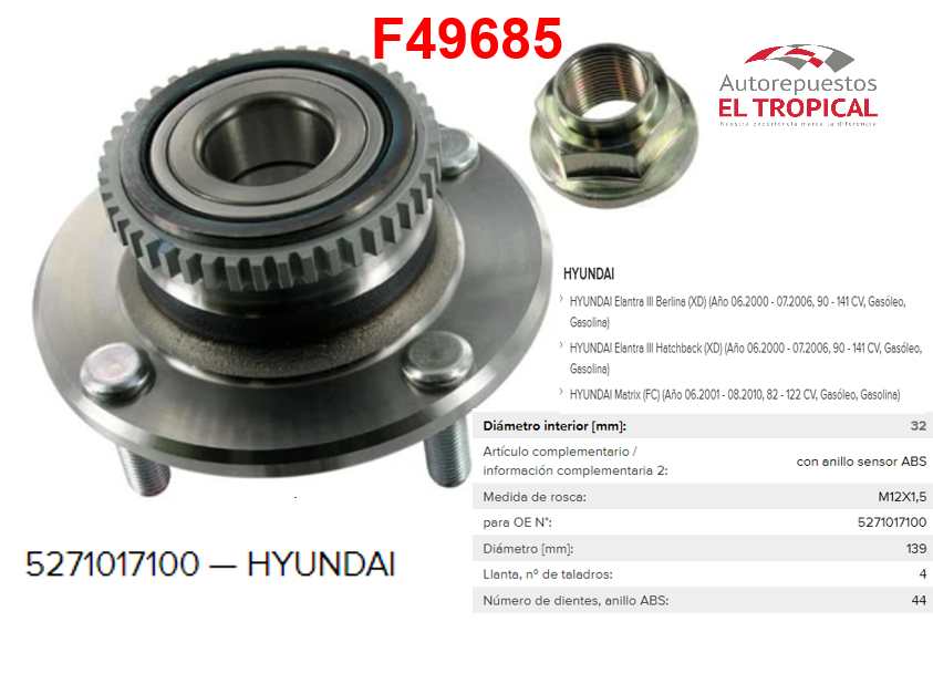 Bocina Trasera ELANTRA 00-06 C/ABS,MATRIX 00-06