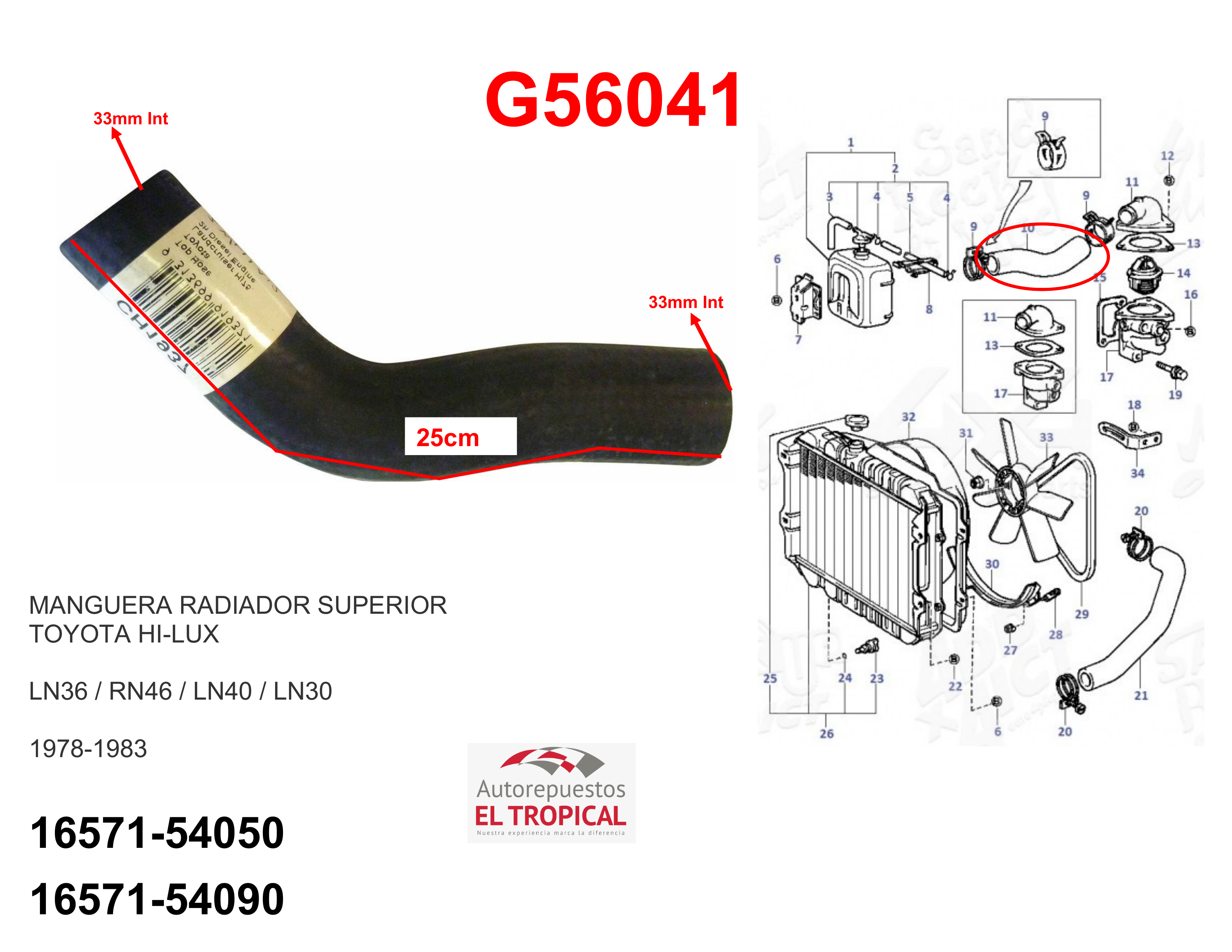 Manguera radiador superior LN30/40 78-83