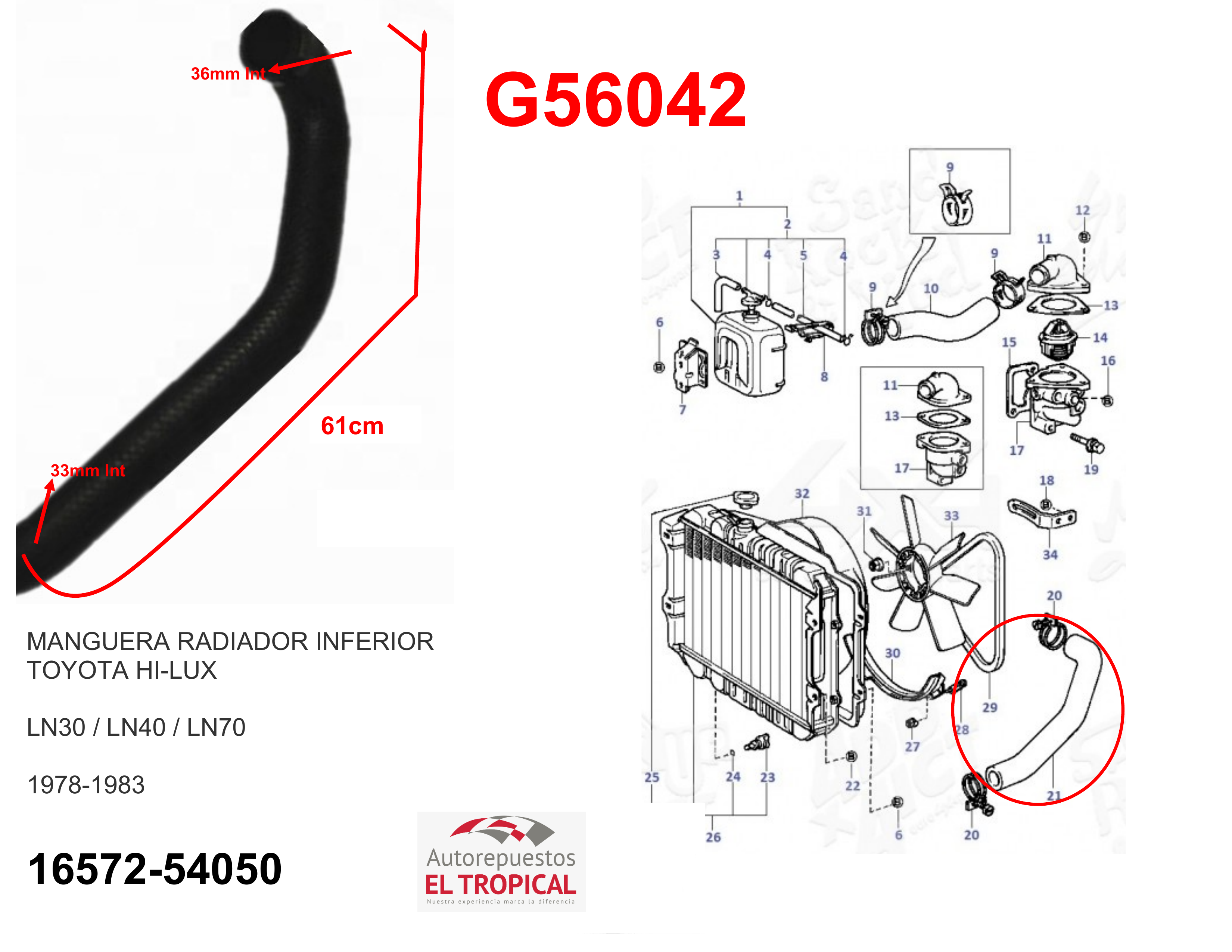 Manguera radiador inferior LN30/70 78-83