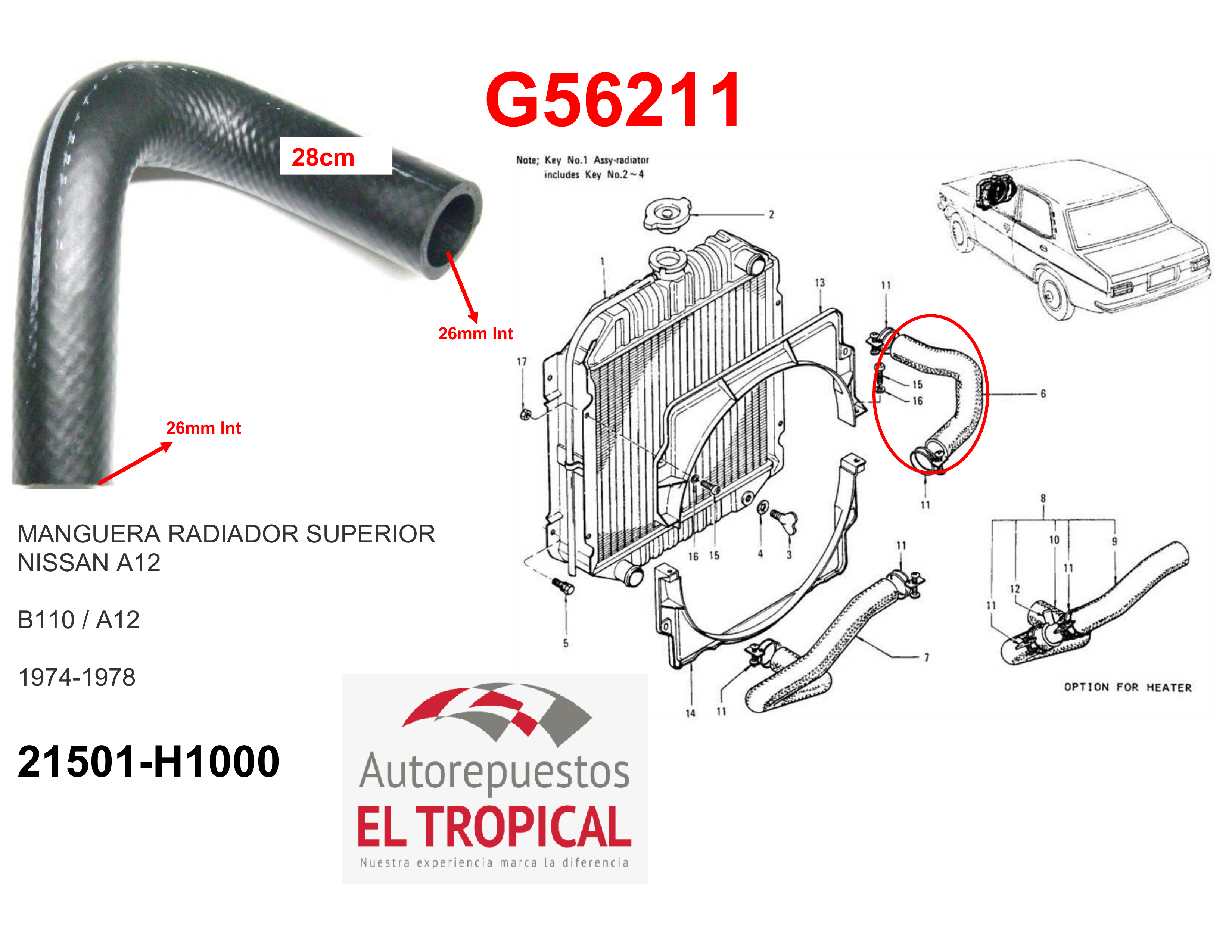 Manguera radiador superior B110 74-78