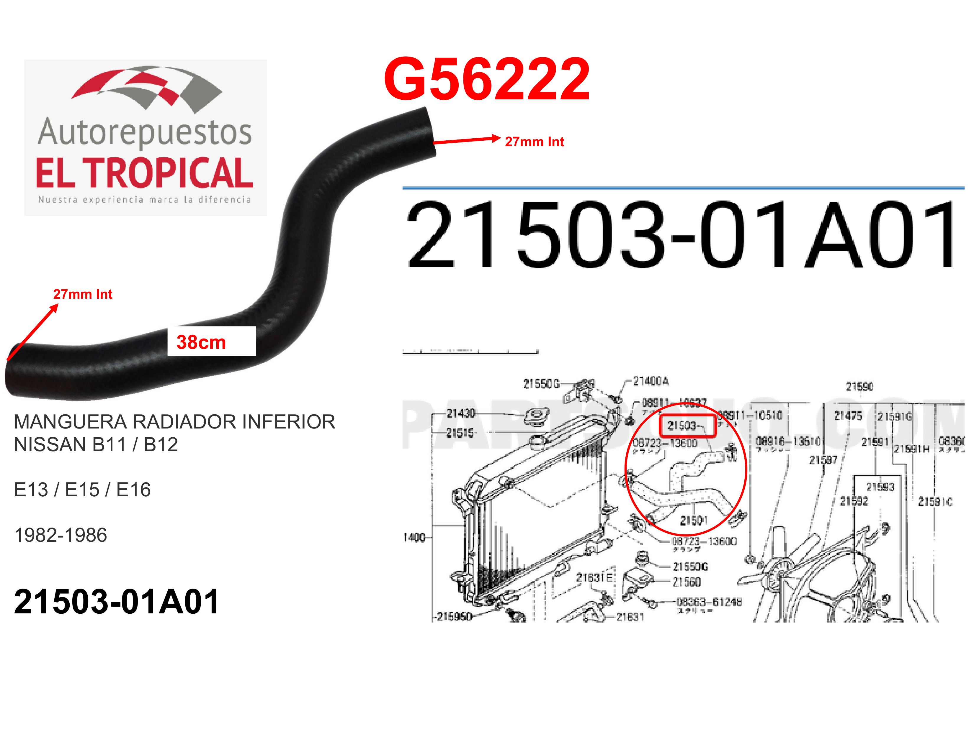 Manguera radiador inferior B11,B12,E15 82-86