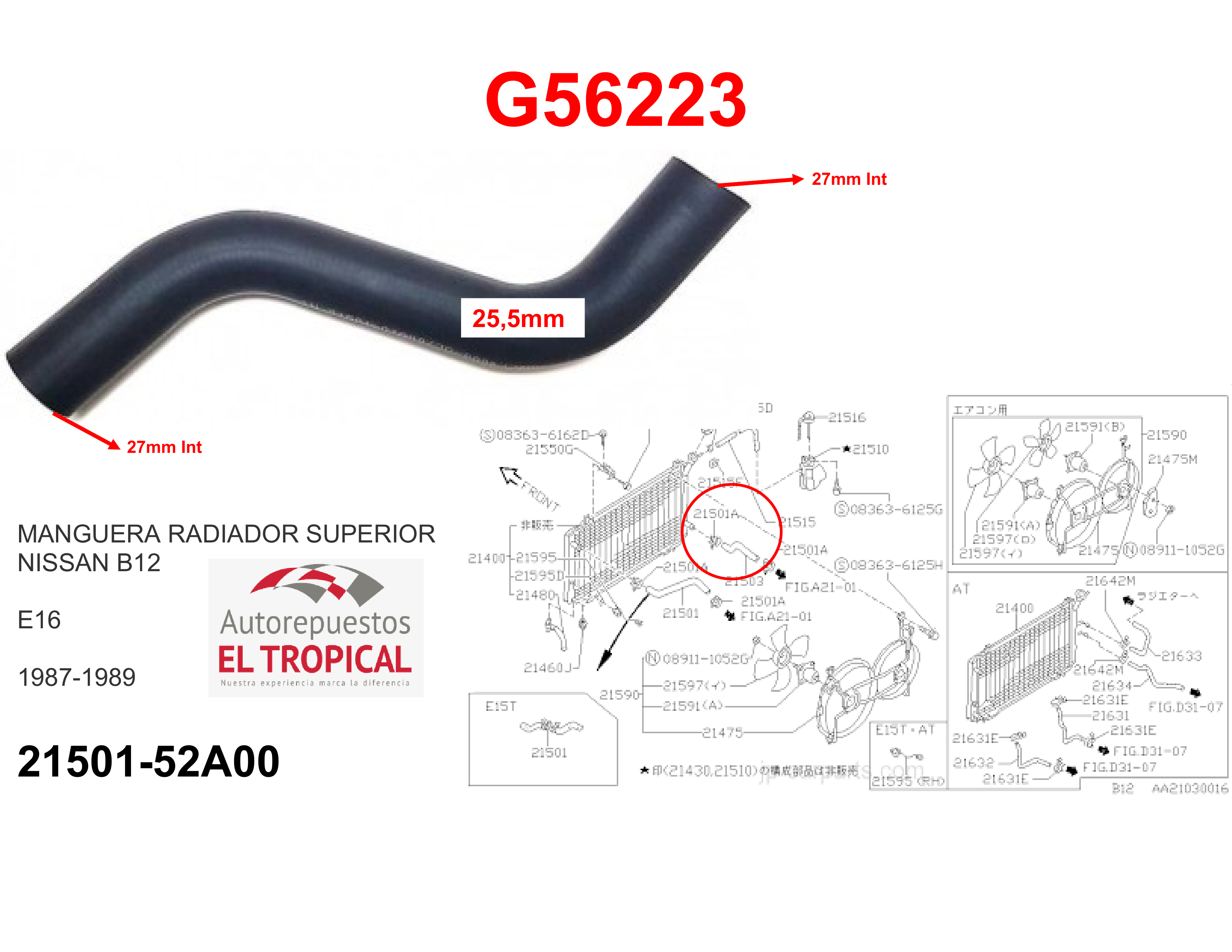 Manguera radiador superior B12 86-89