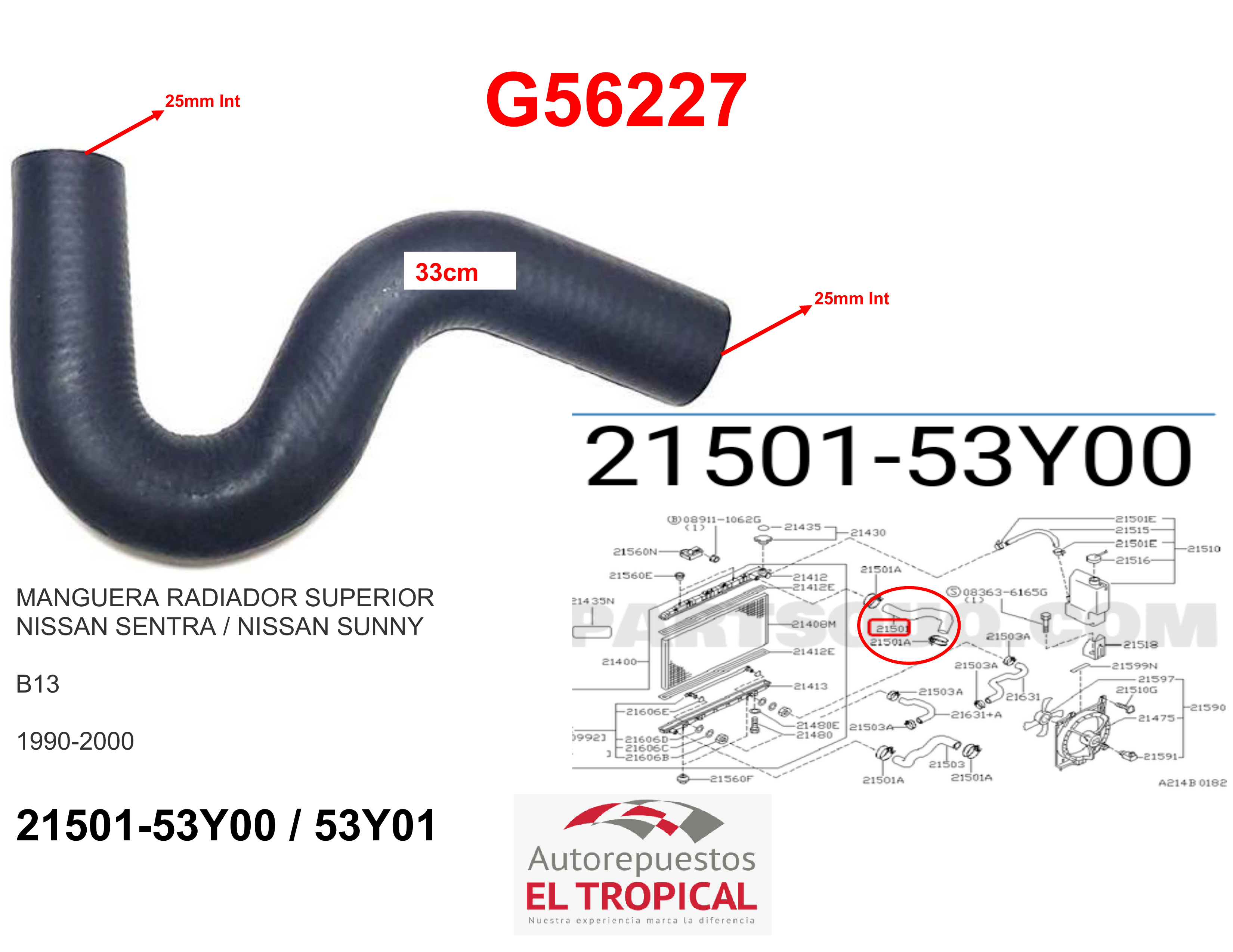 Manguera radiador superior B13  GA16DE 91-94