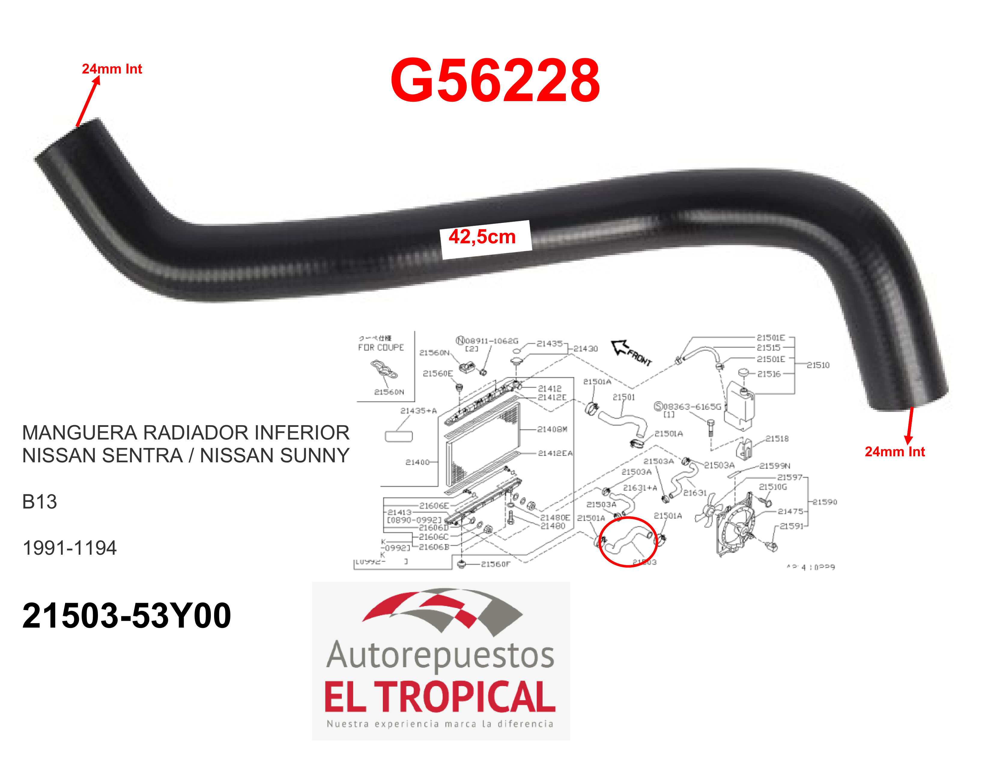 Manguera radiador inferior B13 GA16DE 91-94