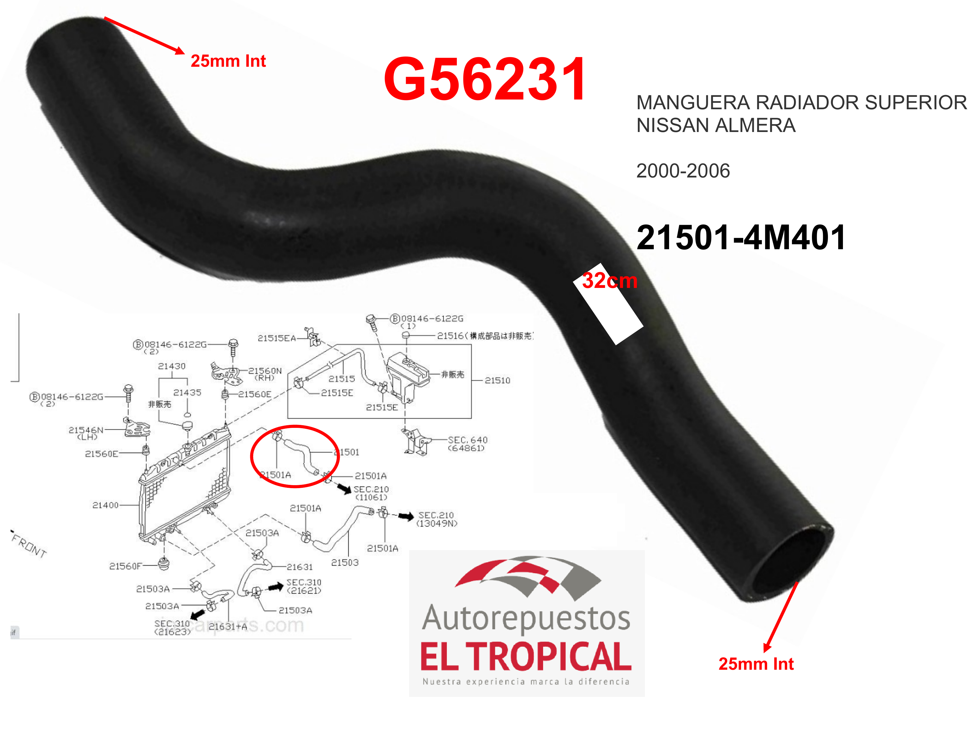 Manguera radiador superior ALMERA 00-