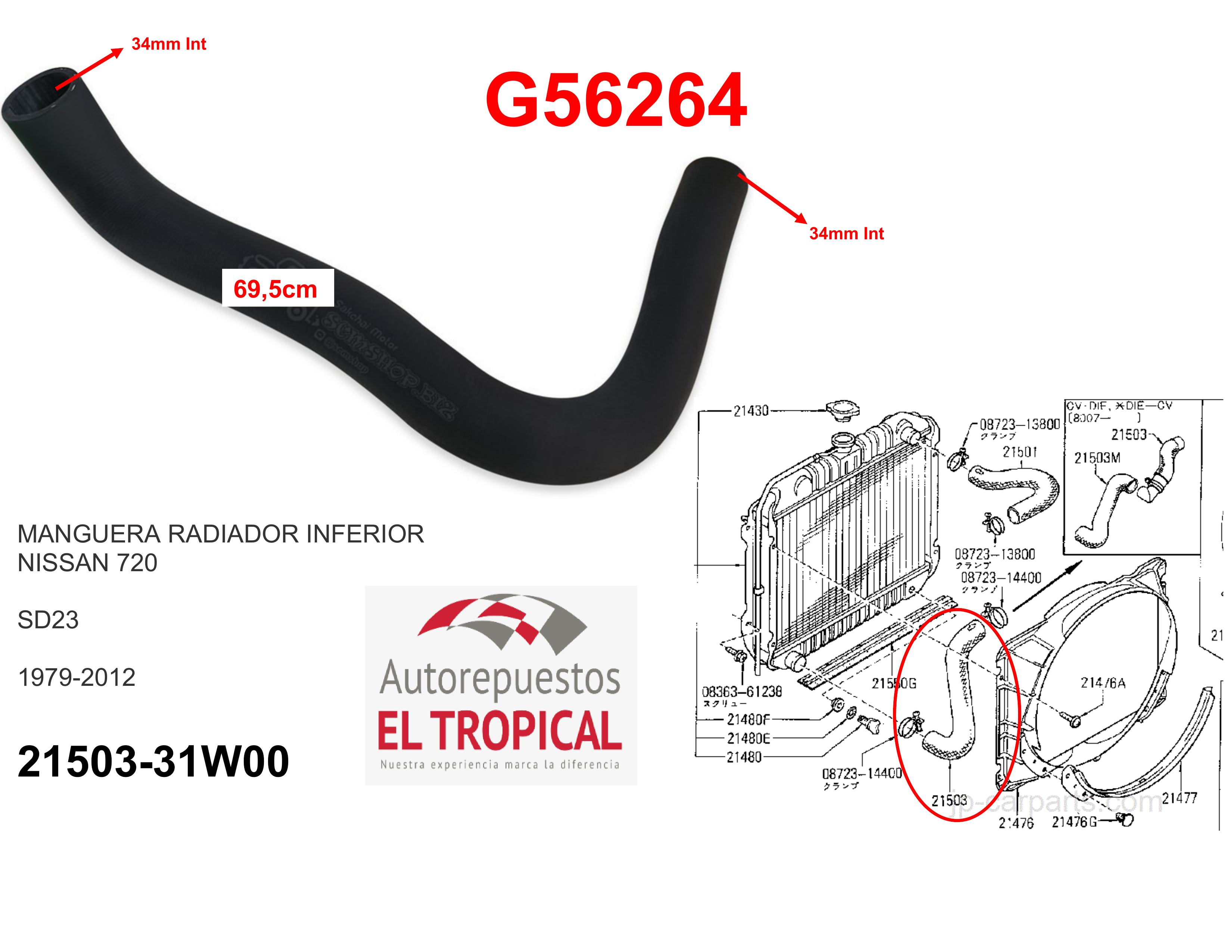 Manguera radiador inferior 720 85-89