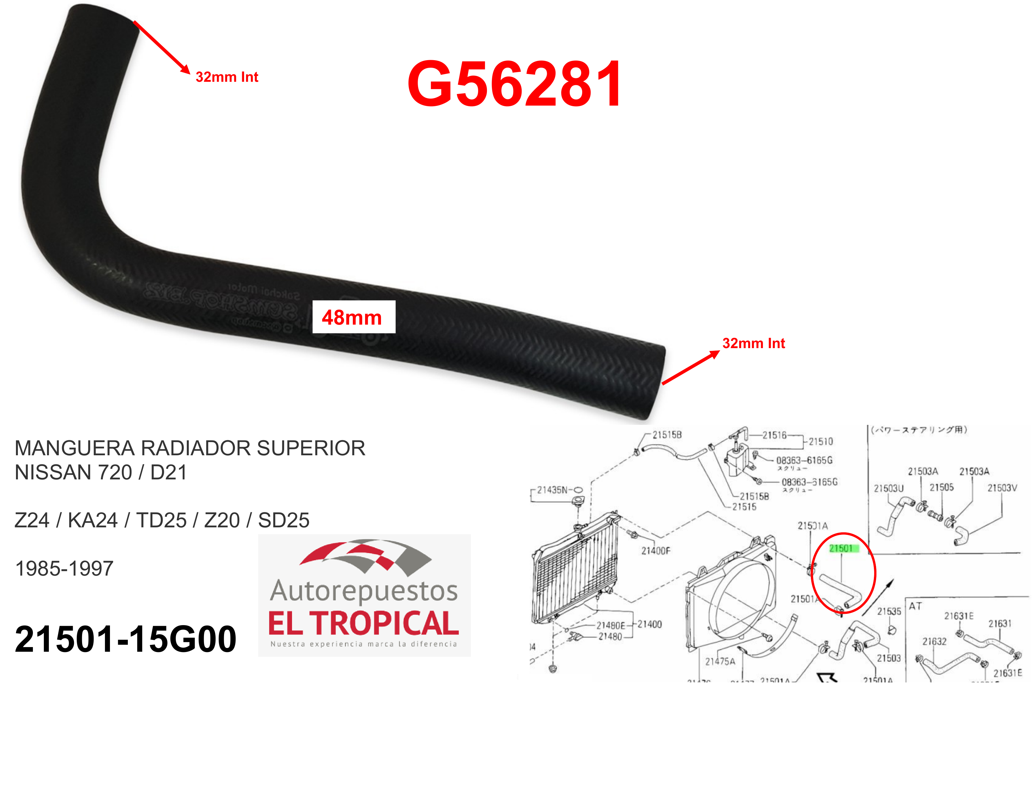 Manguera radiador superior 720 86-97 (-01G00) 4X2 Z24
