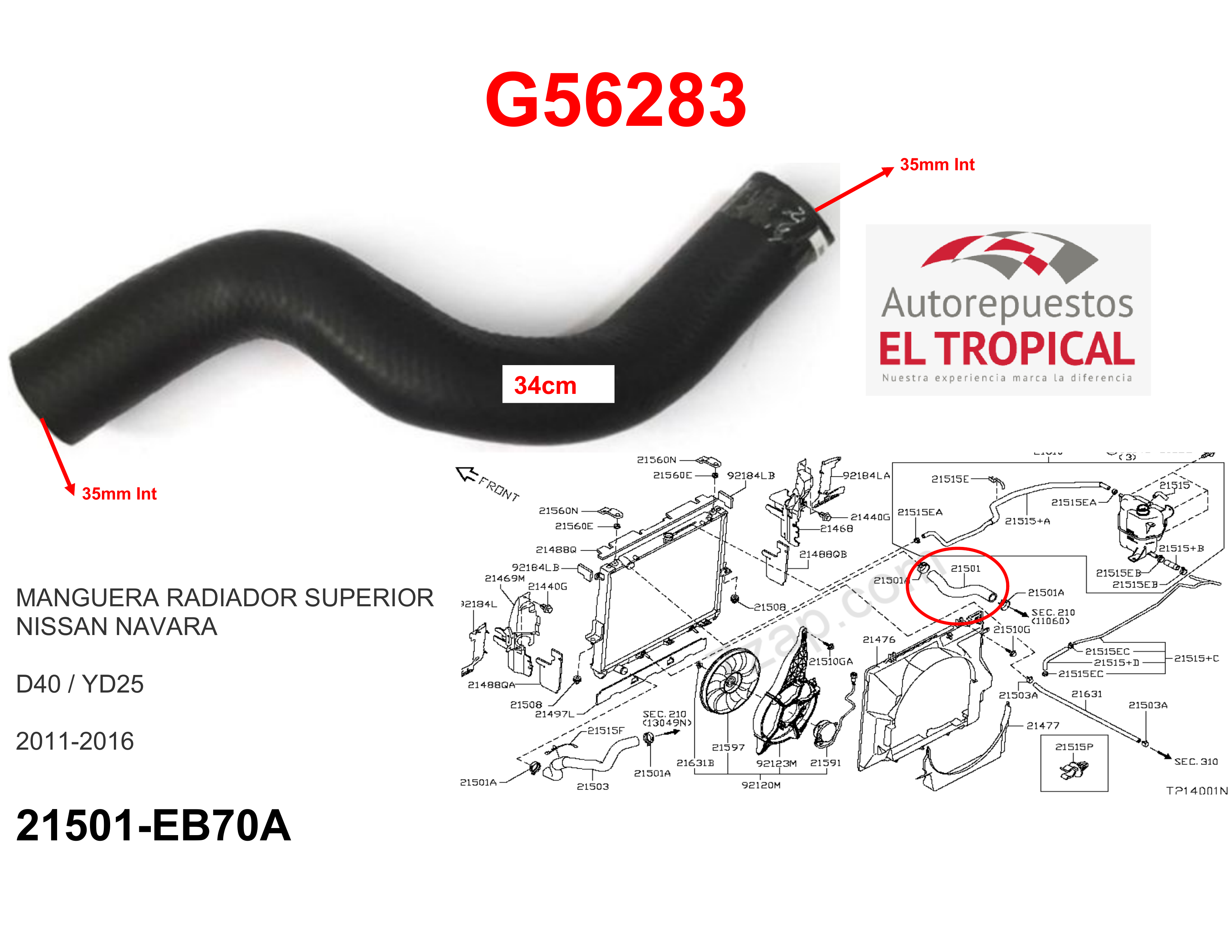 Manguera radiador superior NAVARA YD25 (D40) 2.5