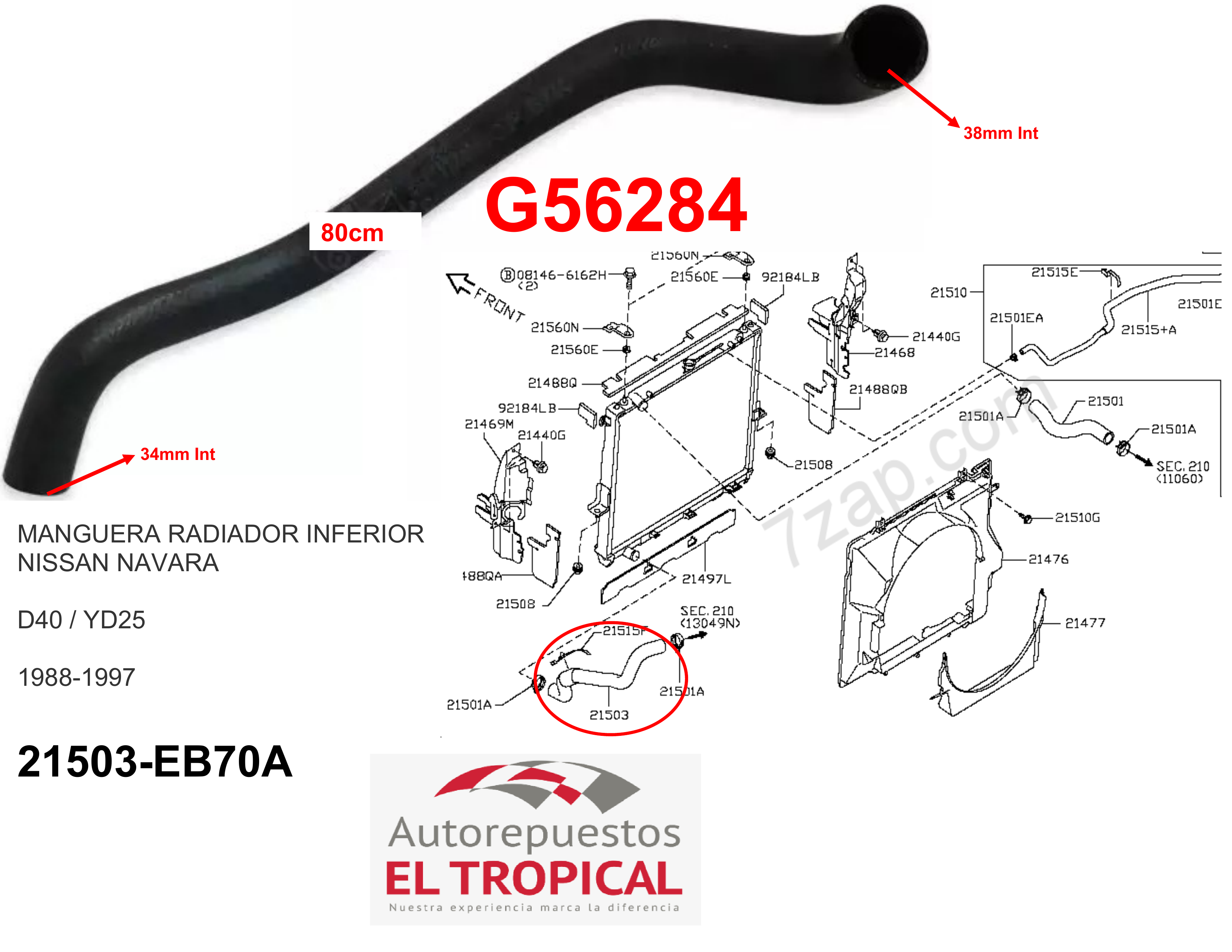 Manguera radiador inferior NAVARA YD25 (D40) 2.5