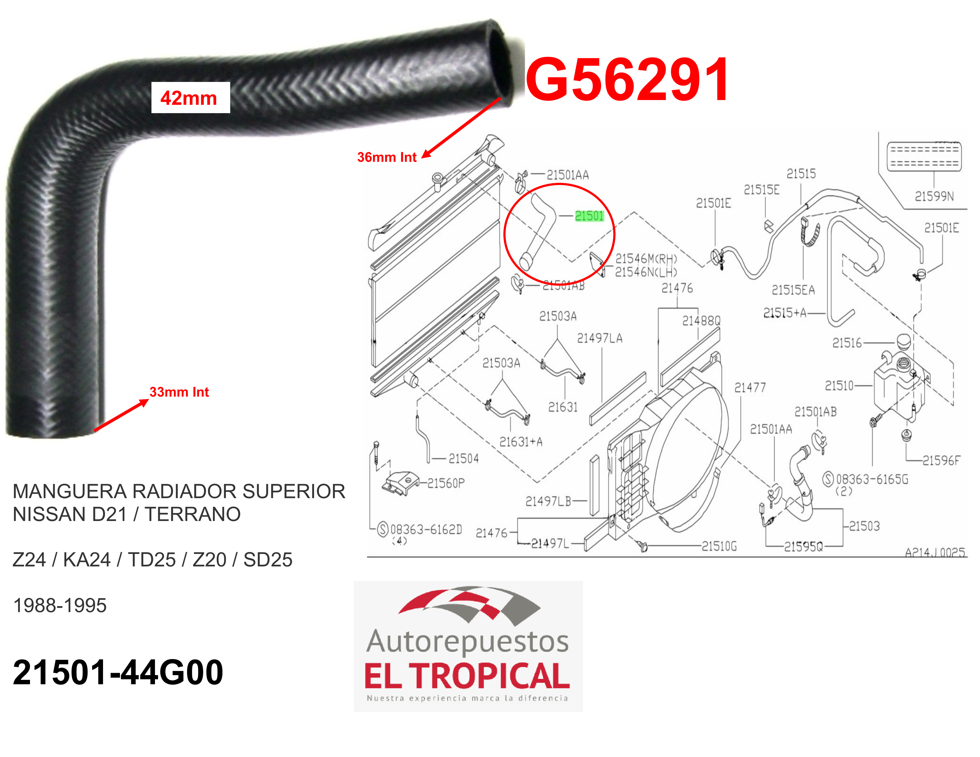Manguera radiador superior TERRANO TD27T 88-95