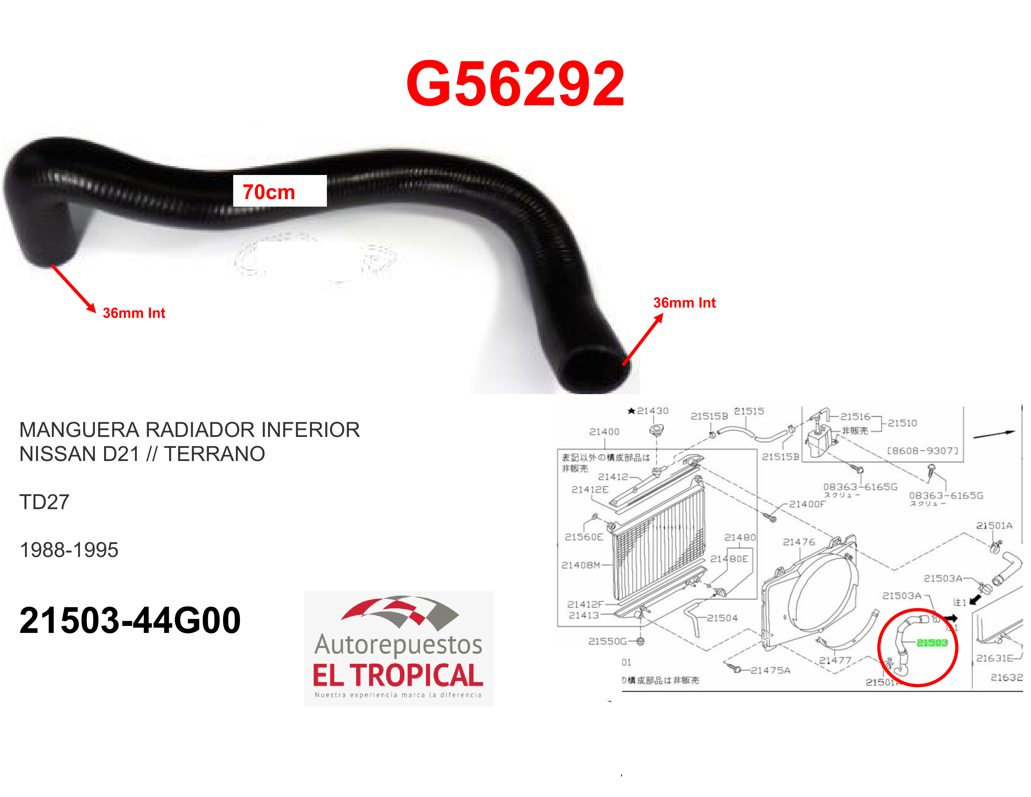 Manguera radiador inferior TERRANO TD27T 88-95