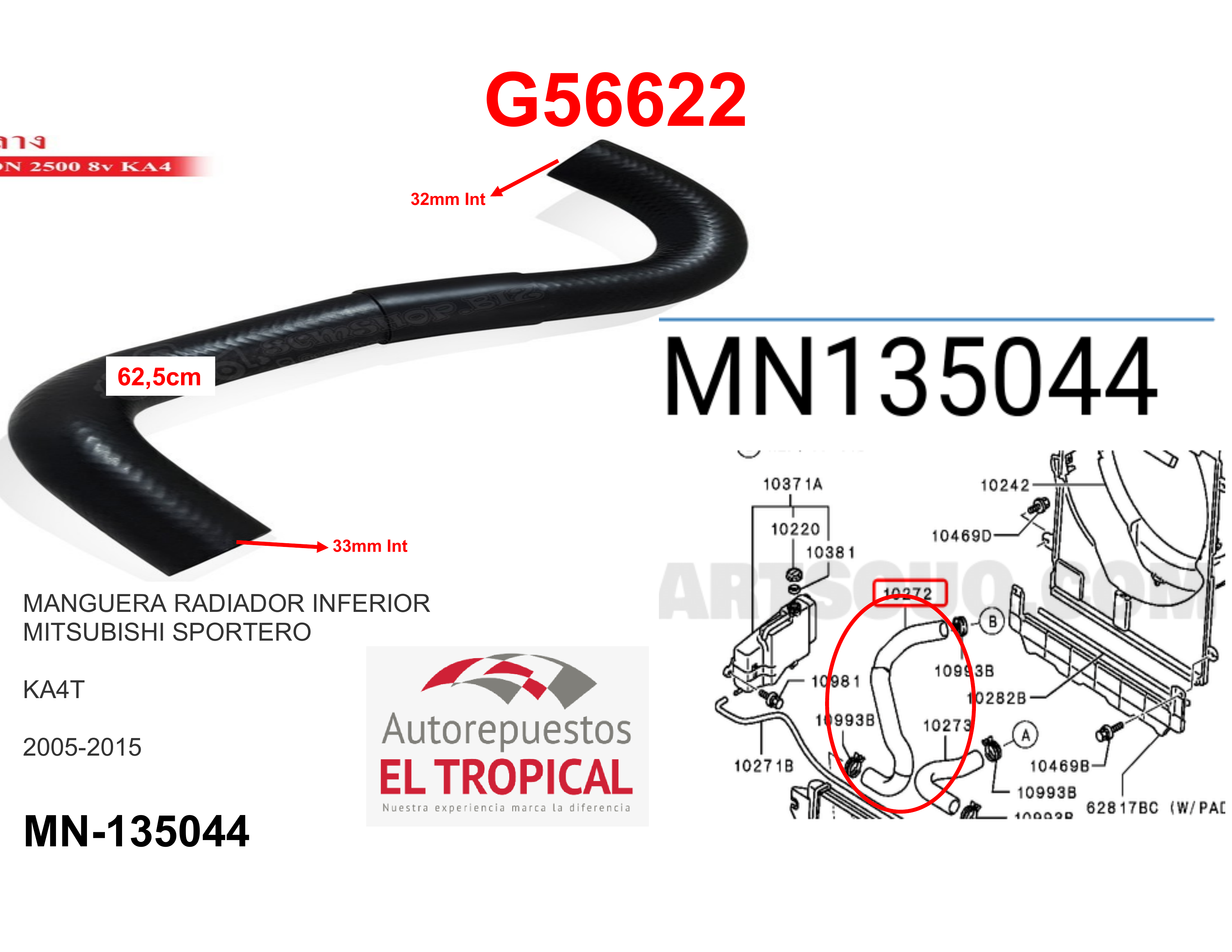 Manguera radiador inferior KA4T 2.5 8V SPORTERO