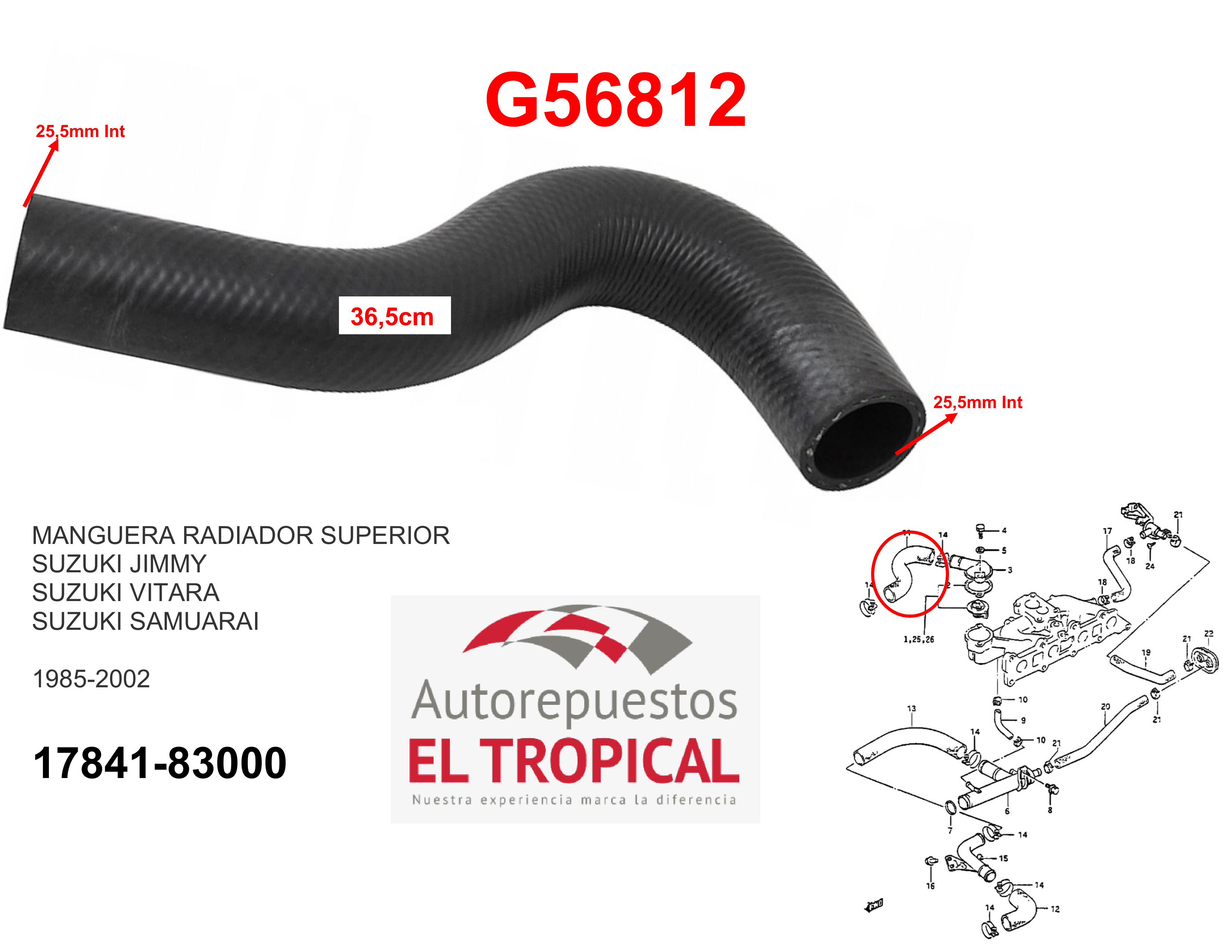 Manguera radiador superior JIMNY, TRACKER