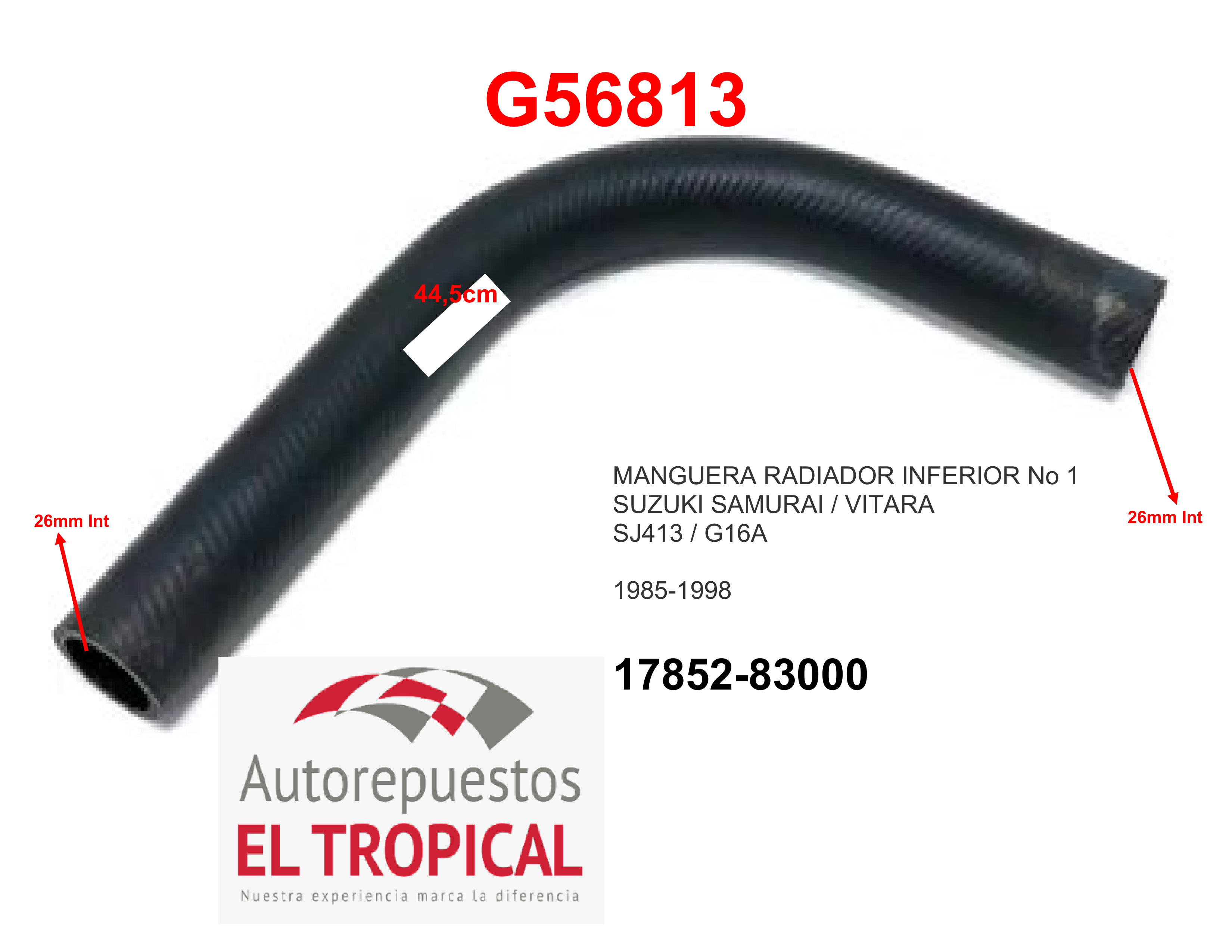 Manguera radiador inferior NO.1 JIMNY, TRACKER