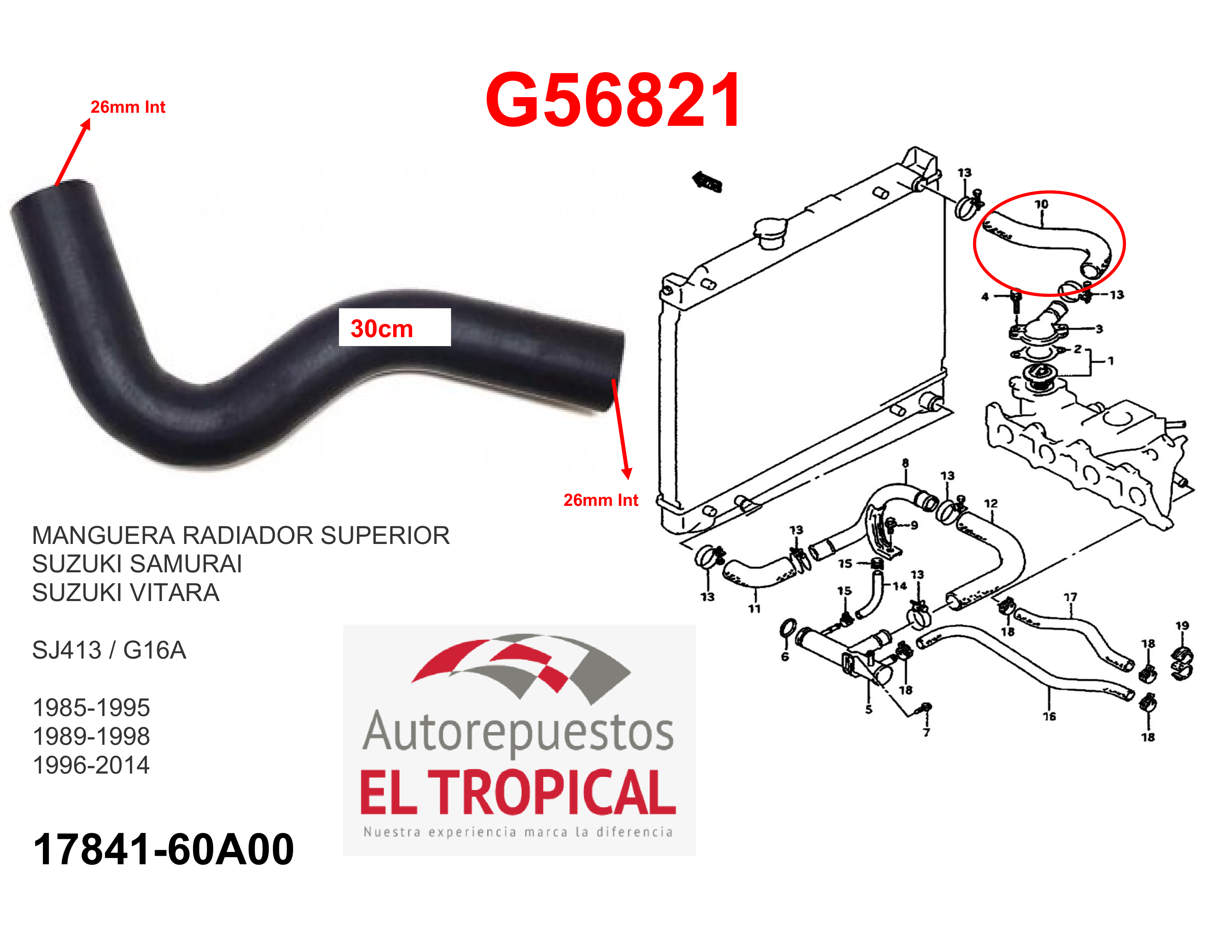 Manguera radiador superior VITARA 89-98