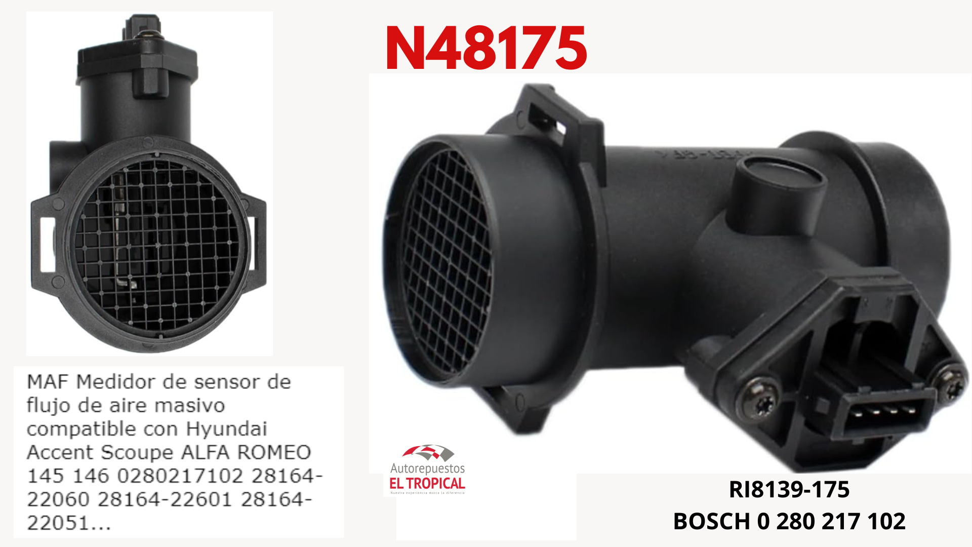 SENSOR DE FLUJO DE  Aire Tucson, ACCENT 1.5 12V,16V 94-99 RI8175