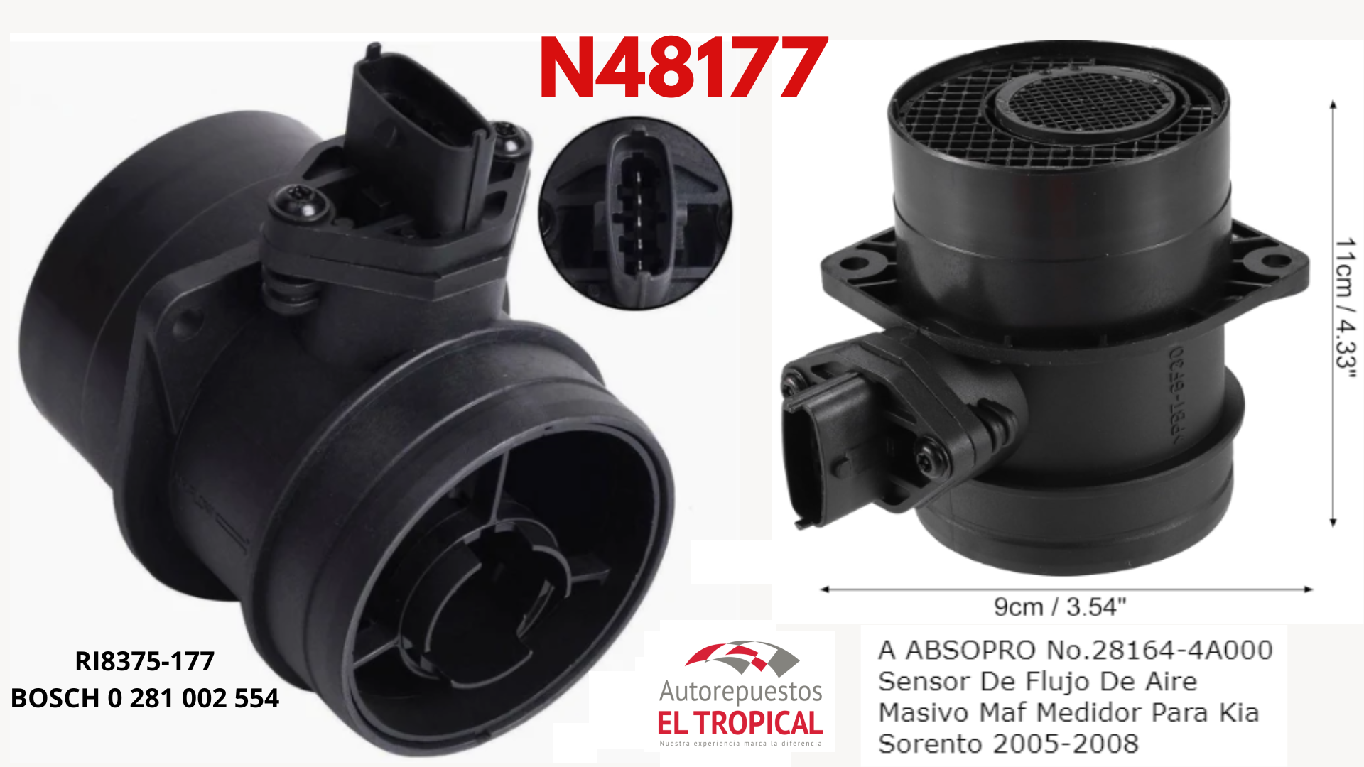 SENSOR DE FLUJO DE  Aire Tucson, TERRACAN, SORENTO 2.5 RI8177
