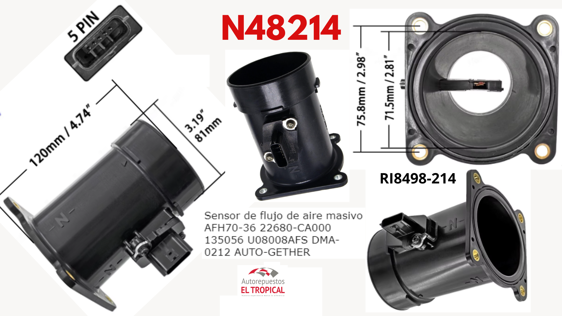 SENSOR DE FLUJO DE  Aire Tucson, QR20/25DE, VQ35DE 03-